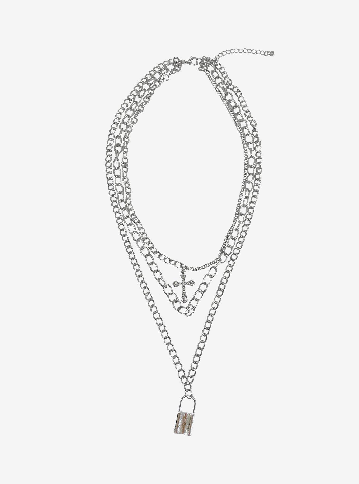 Social Collision Padlock Cross Chain Necklace