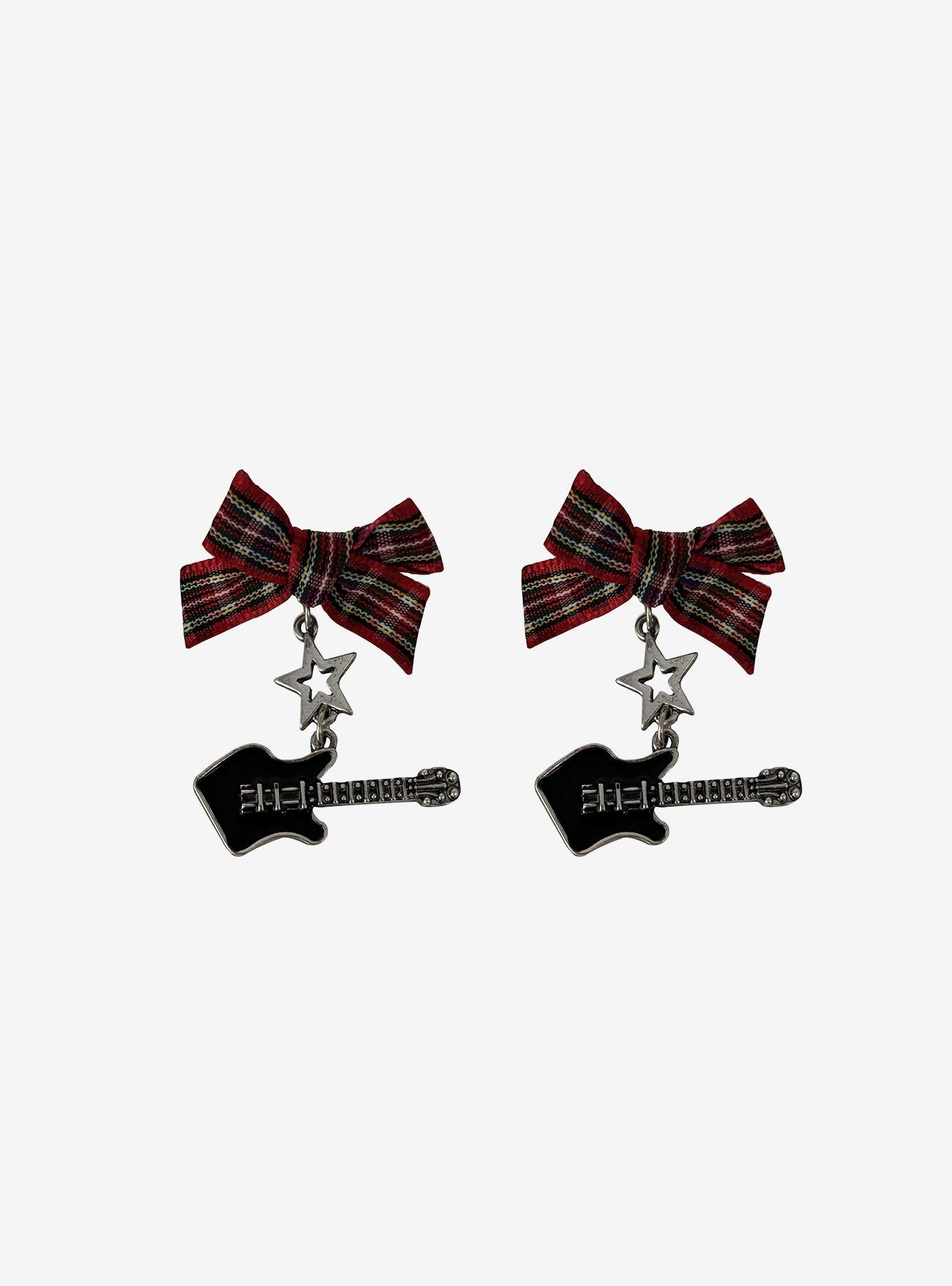 Social Collision Electric Guitar & Bow Drop Earrings, , hi-res