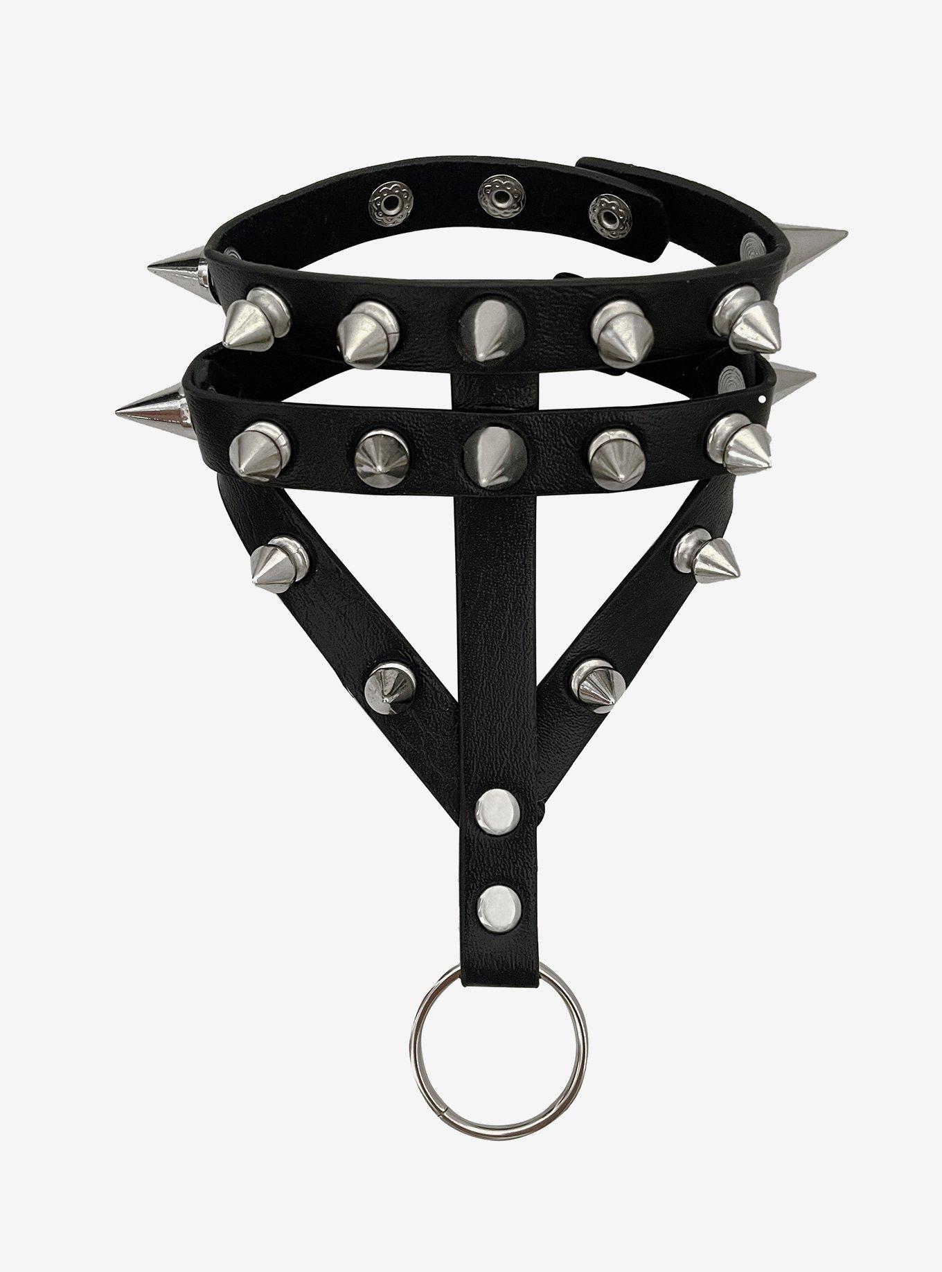Spike Strappy Faux Leather Ring Bracelet, , hi-res