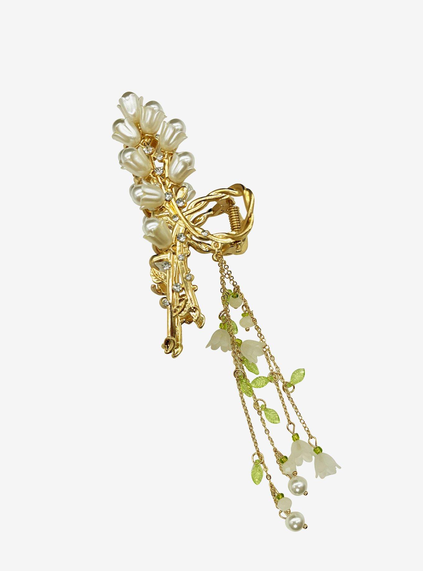 Thorn & Fable Lily Of The Valley Floral Bead Claw Hair Clip, , hi-res
