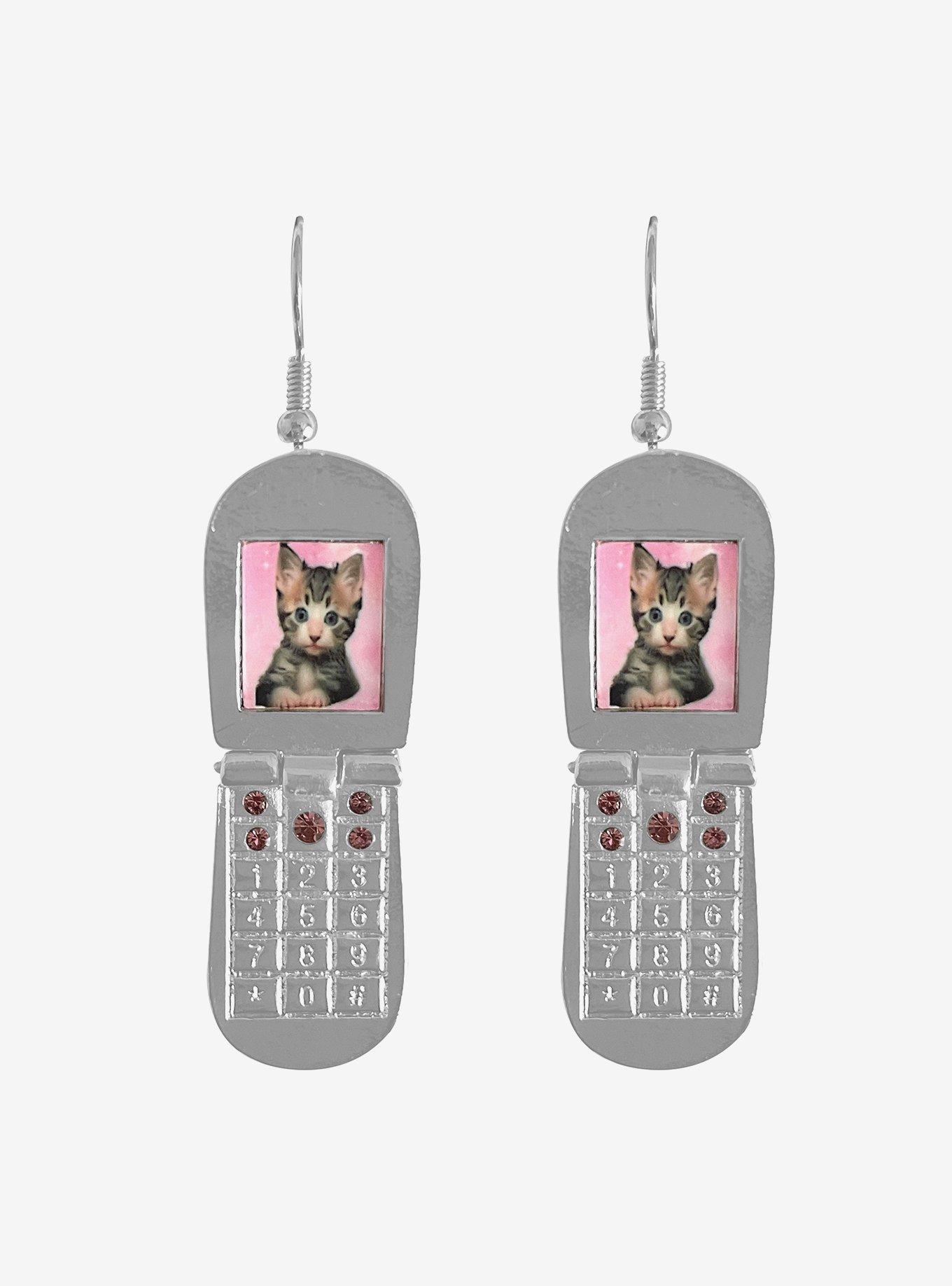 Sweet Society Cat Flip Phone Drop Earrings, , alternate
