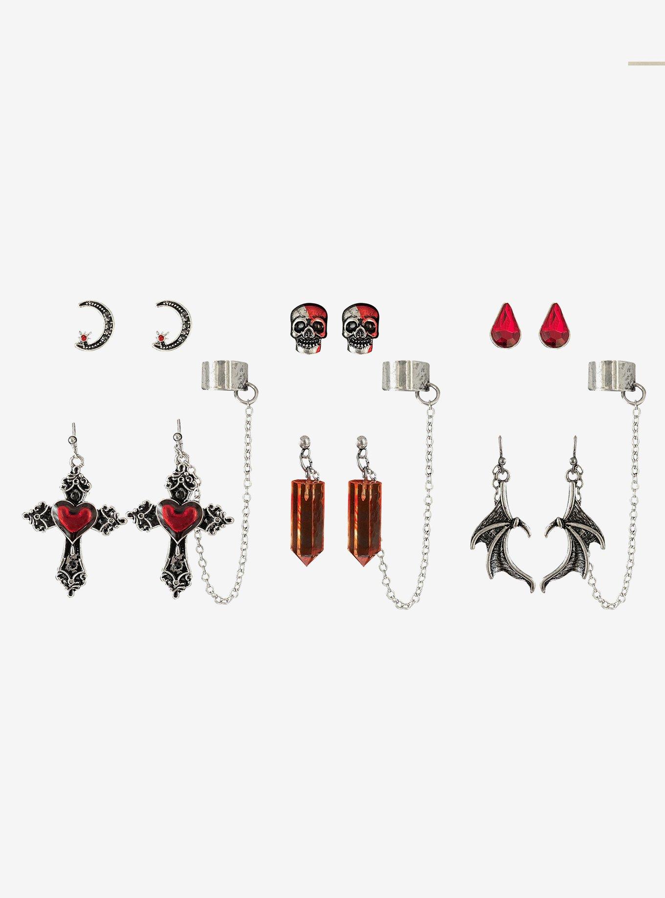 Social Collision Gothic Blood Drop Cuff Earring Set, , alternate