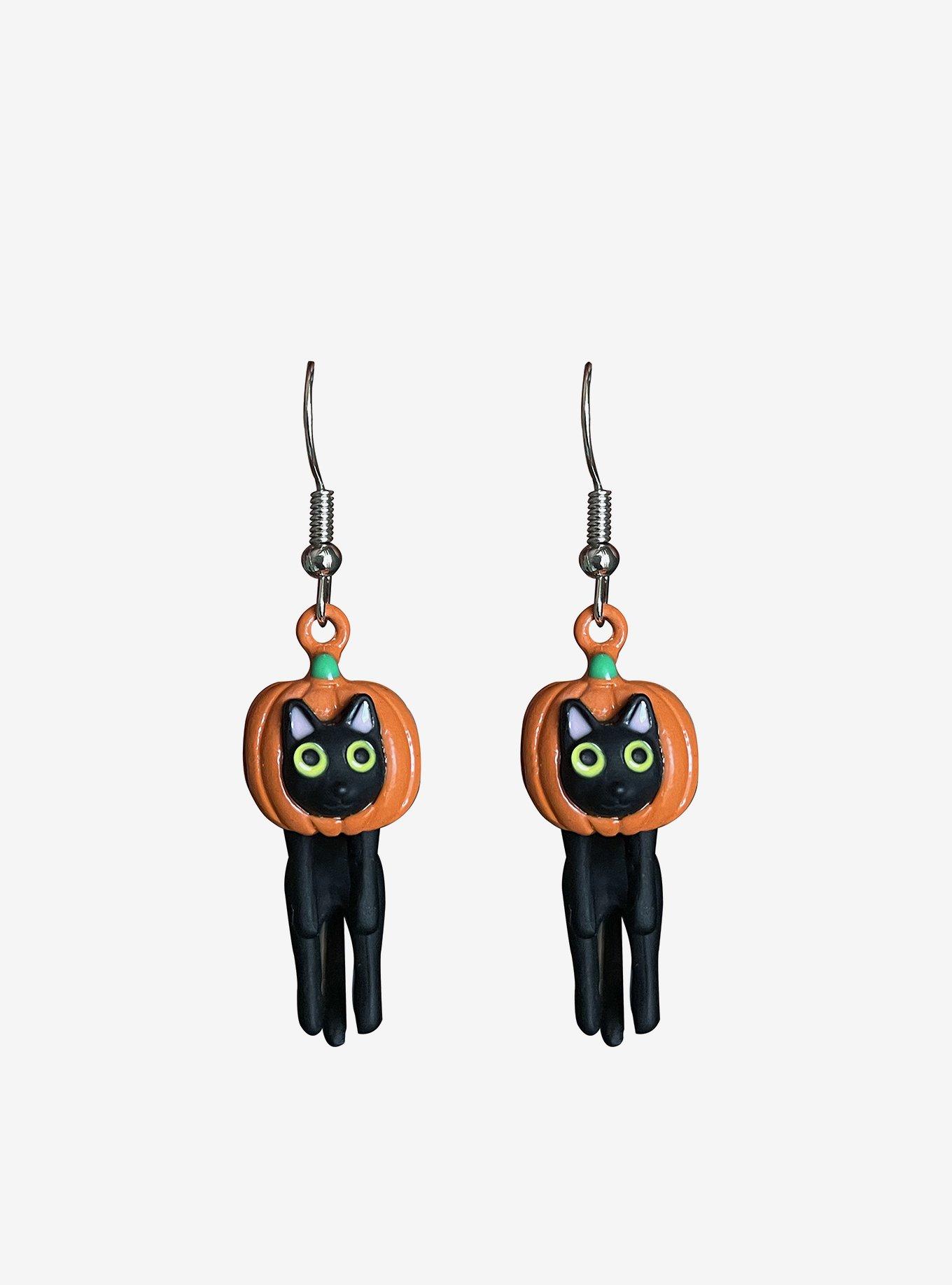 Black Cat Pumpkin Earrings, , alternate