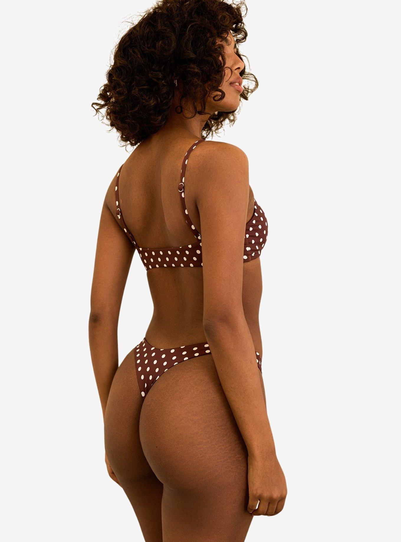 Dippin' Daisy's Seaport High Cut Thong Swim Bottom Dotted Brown, , hi-res