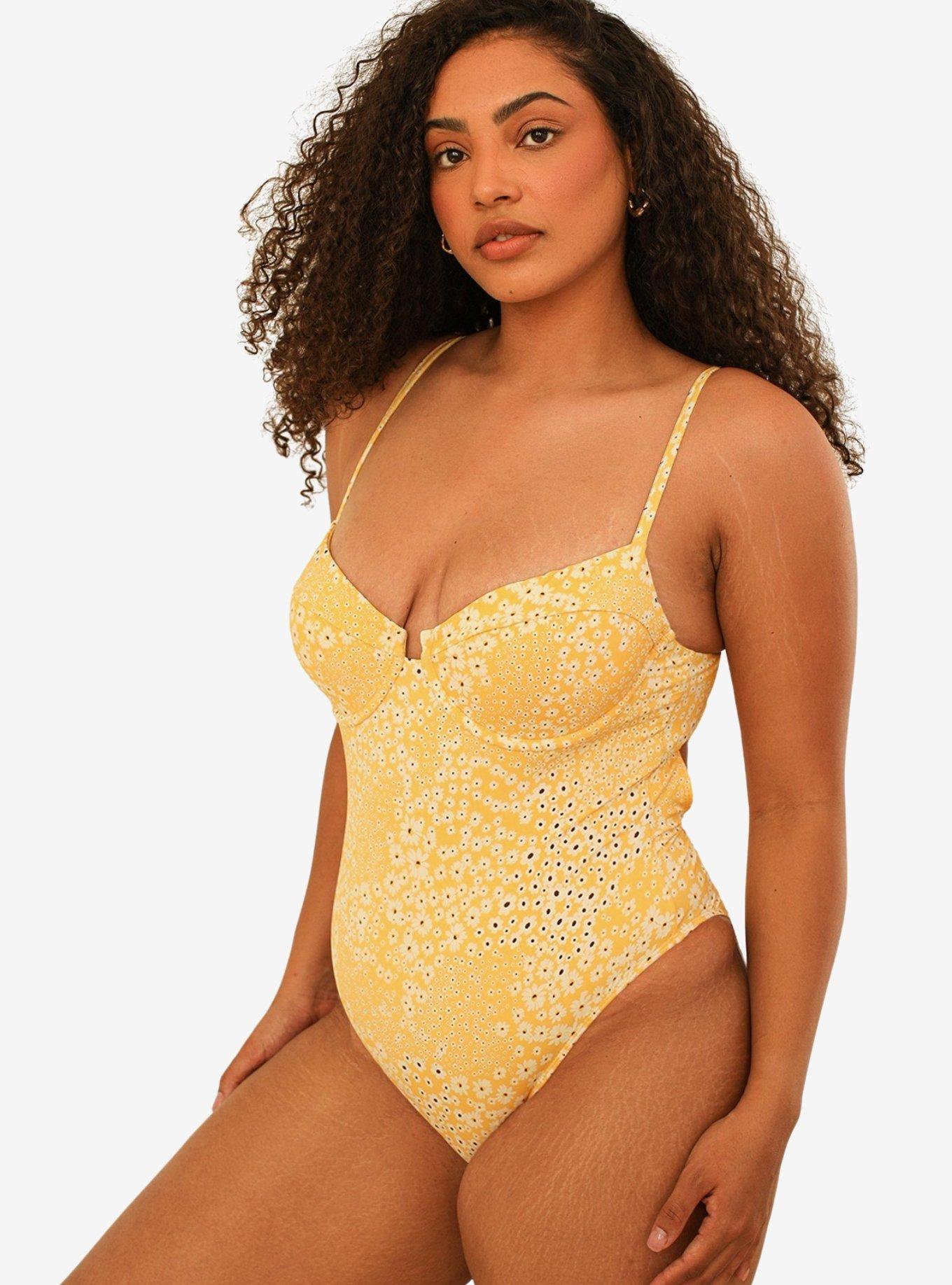 Dippin' Daisy's Saltwater Thigh High Swim One Piece Golden Ditsy, FLORAL - YELLOW, alternate