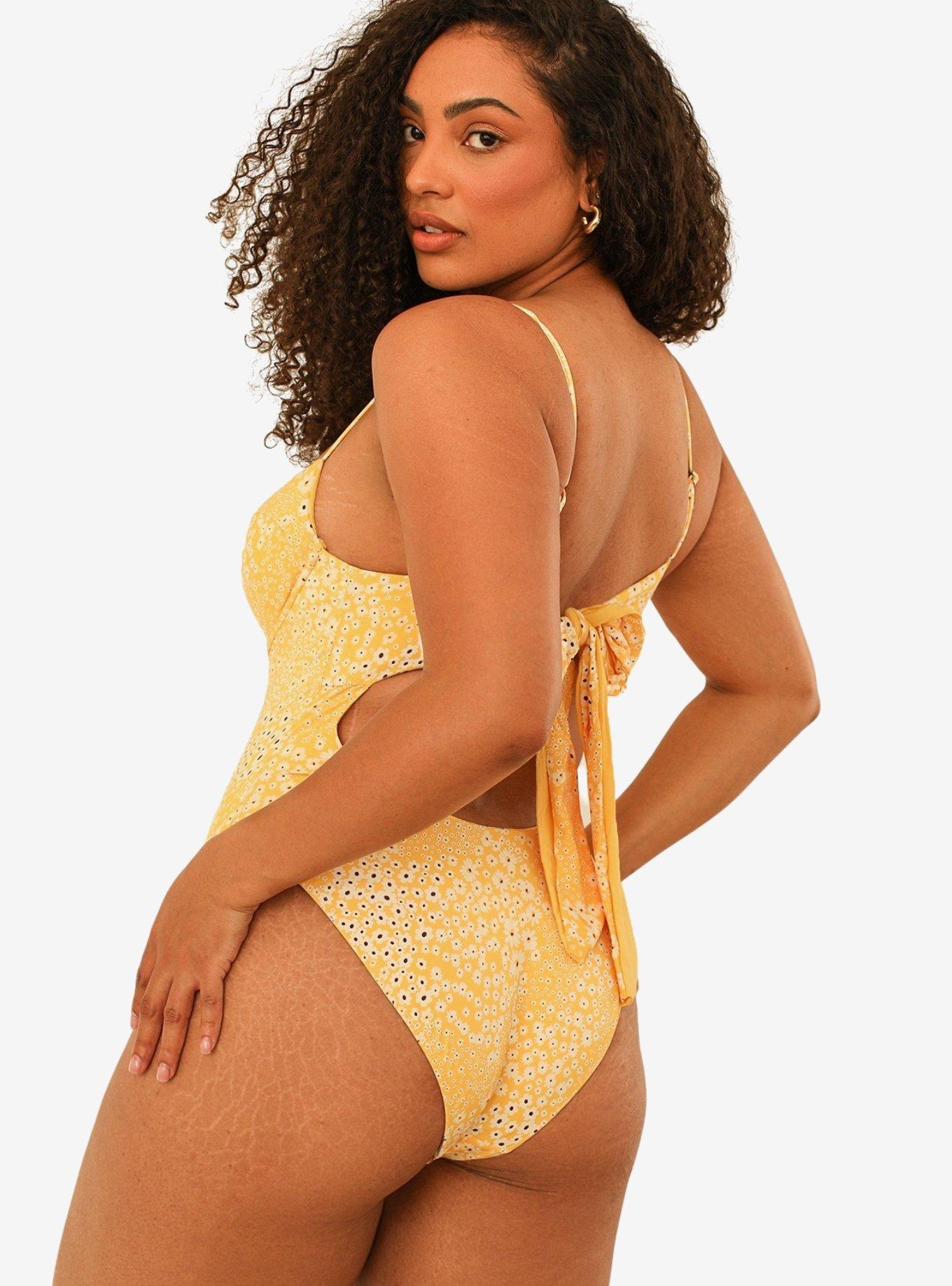 Dippin' Daisy's Saltwater Thigh High Swim One Piece Golden Ditsy, FLORAL - YELLOW, alternate