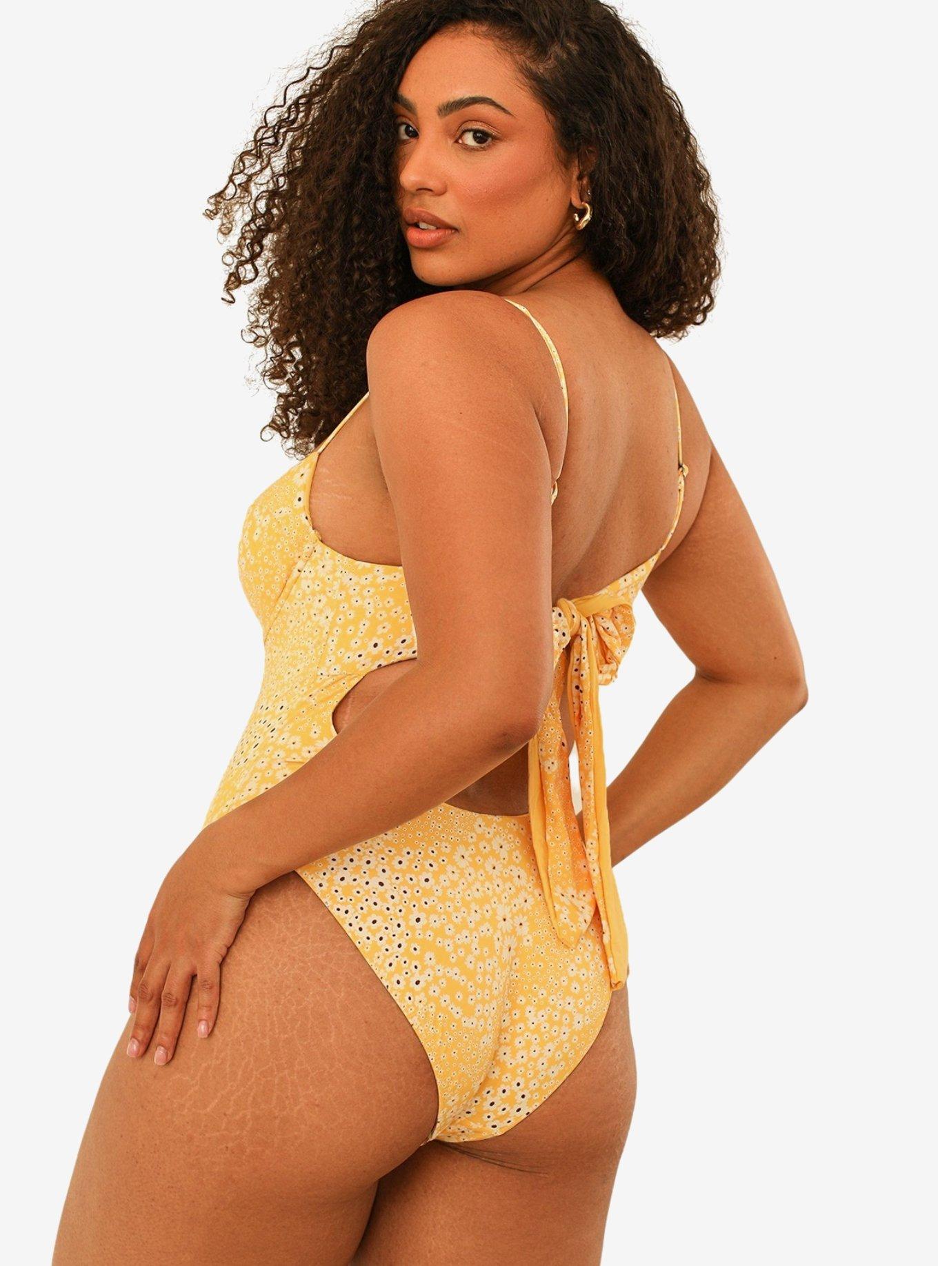 Dippin' Daisy's Saltwater Thigh High Swim One Piece Golden Ditsy, FLORAL - YELLOW, alternate