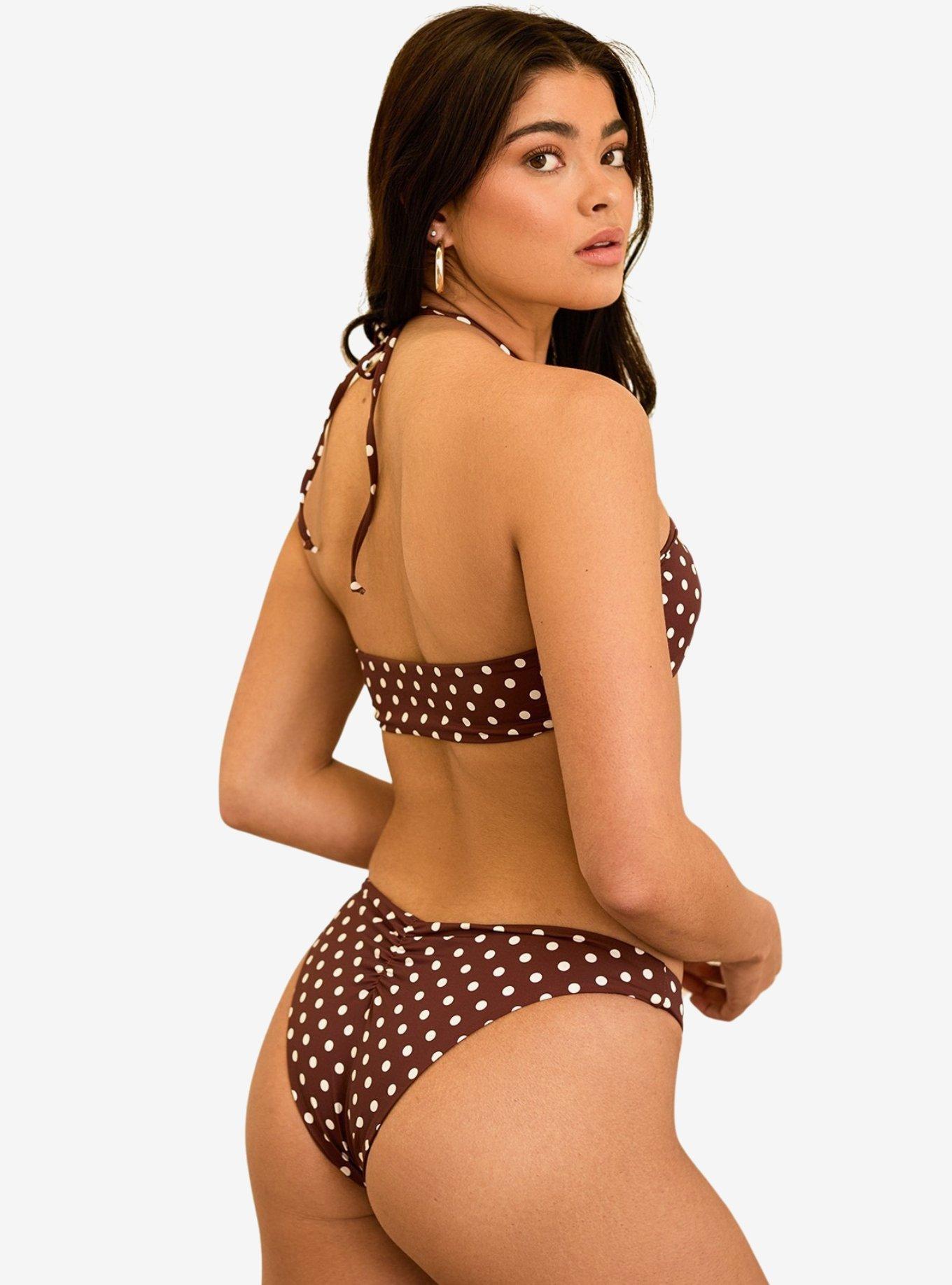 Dippin' Daisy's Palma Scrunch Back Cheeky Swim Bottom Dotted Brown, , hi-res