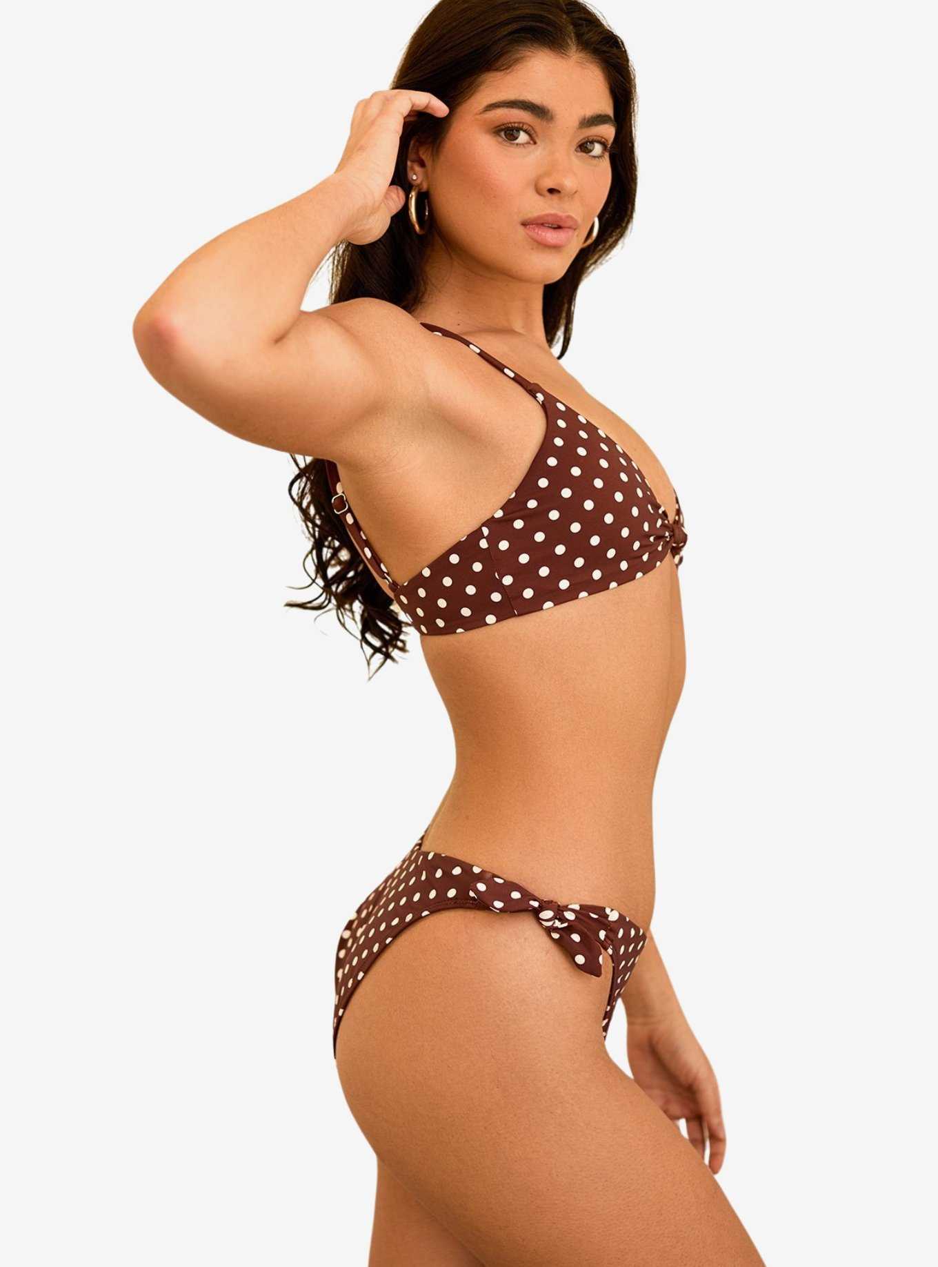 Dippin' Daisy's Zen Knotted Triangle Swim Top Dotted Brown, , hi-res