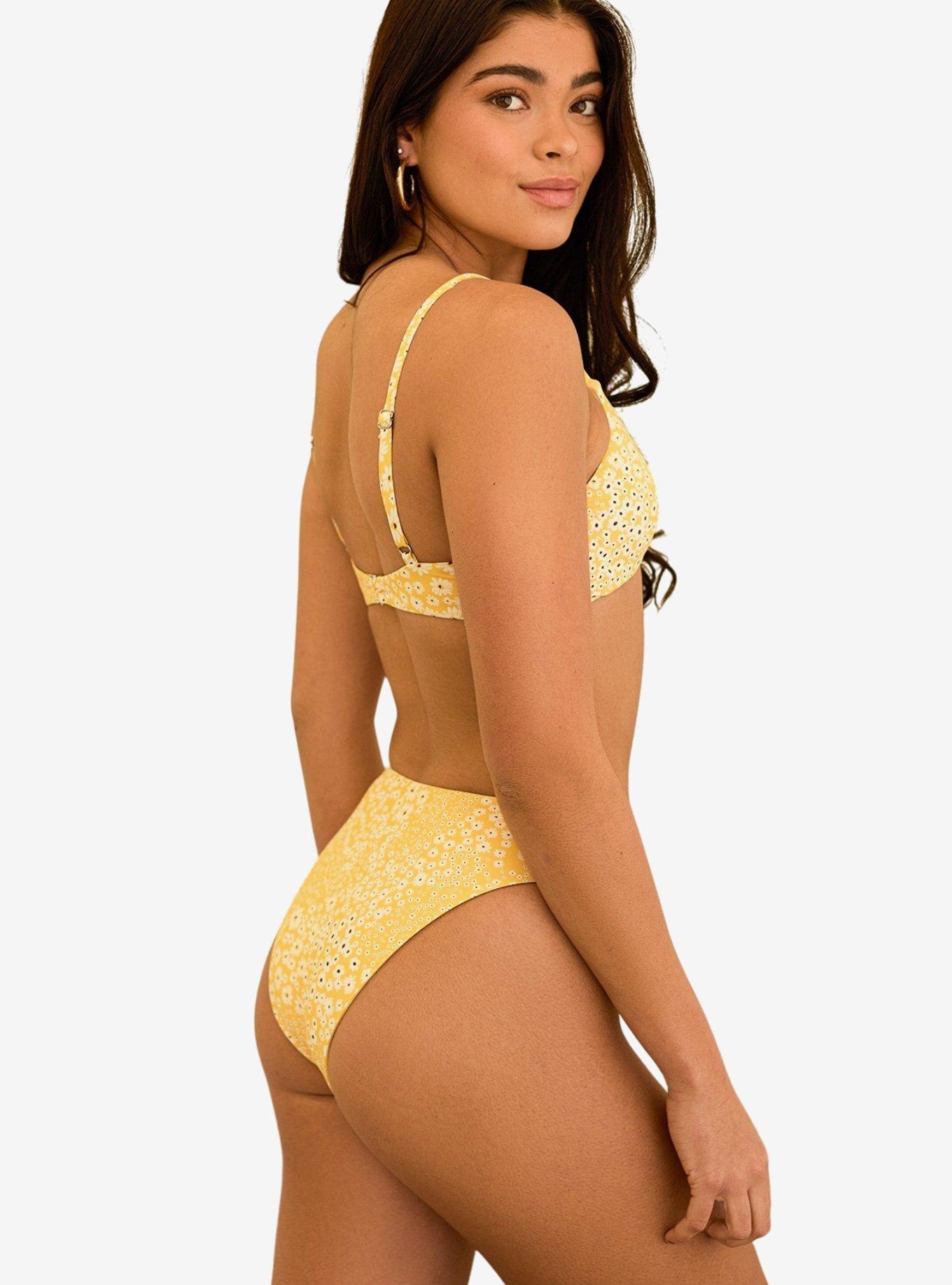 Dippin' Daisy's Zen Knotted Triangle Swim Top Golden Ditsy, FLORAL - YELLOW, alternate