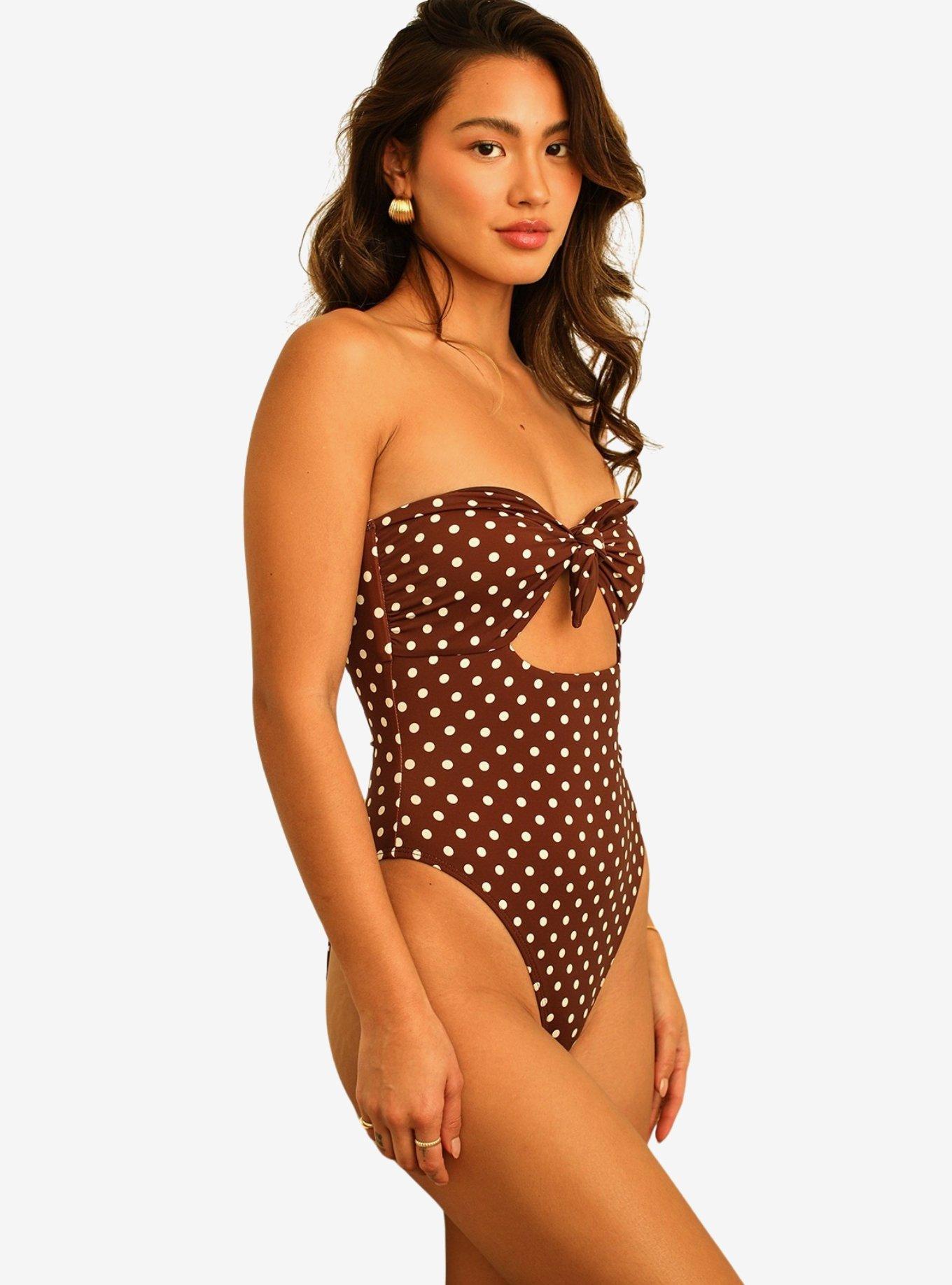 Dippin' Daisy's Devon Strapless Swim One Piece Dotted Brown, , hi-res