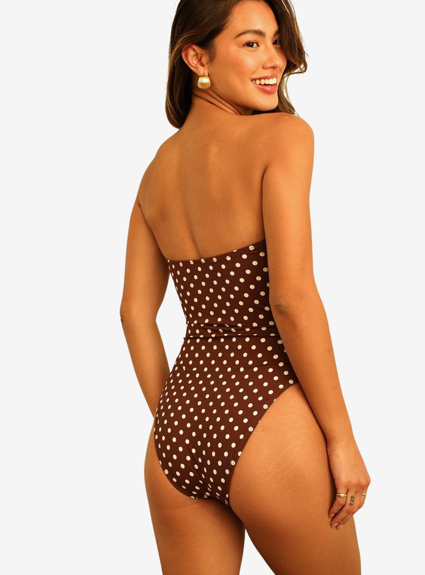 Dippin' Daisy's Devon Strapless Swim One Piece Dotted Brown, BROWN, alternate