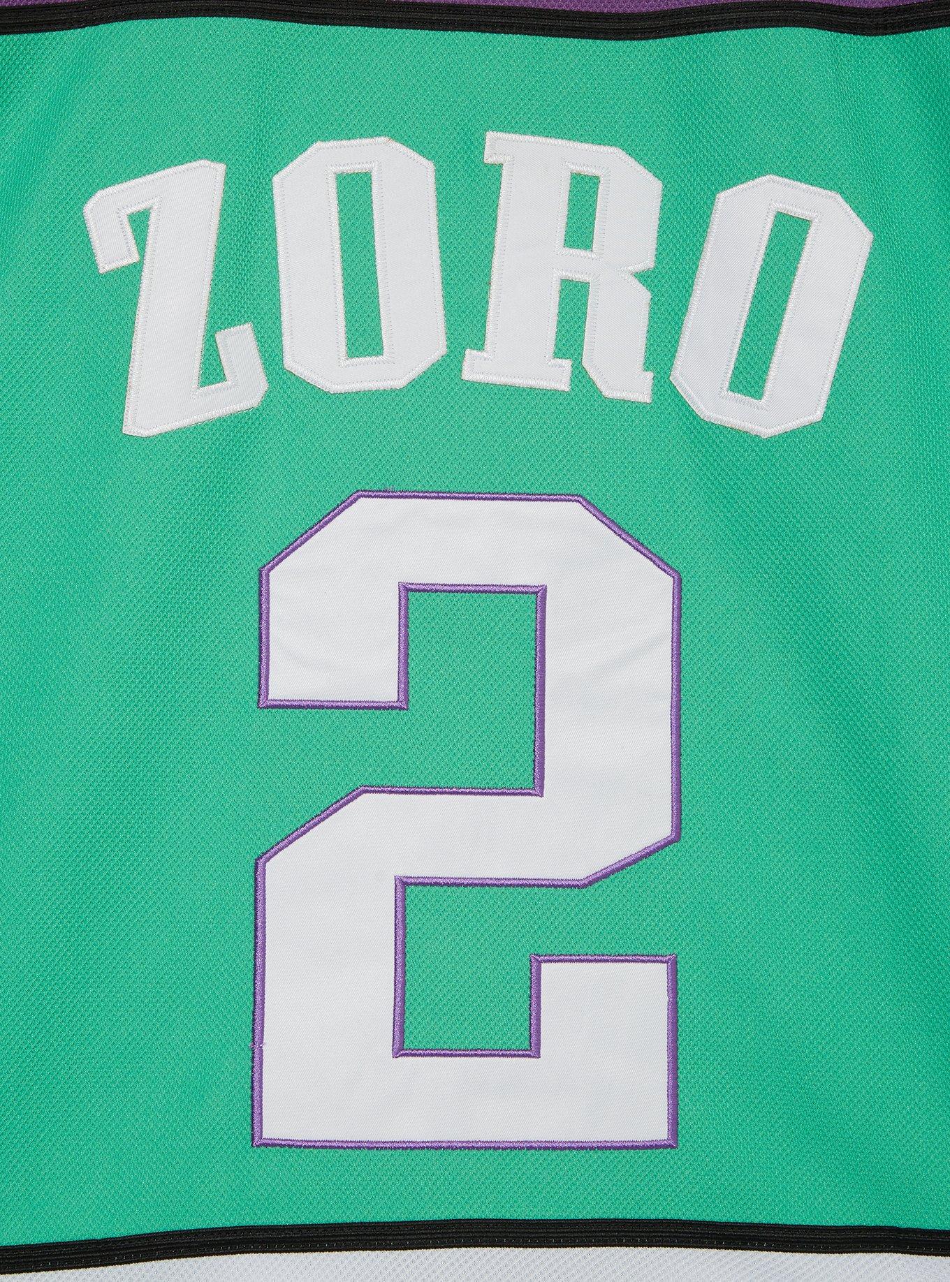 One Piece Roronoa Zoro Hockey Jersey &mdash;&nbsp;BoxLunch Exclusive, STRIPE - PURPLE, alternate