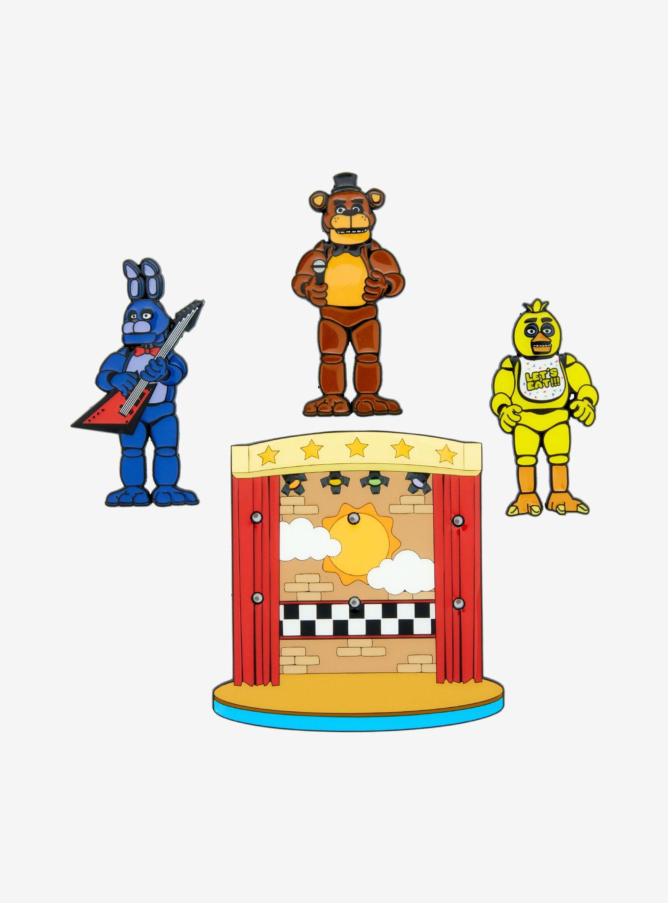 Five Nights At Freddy's Bonnie, Chica, & Freddy Stage Enamel Pin Set - BoxLunch Exclusive, , alternate