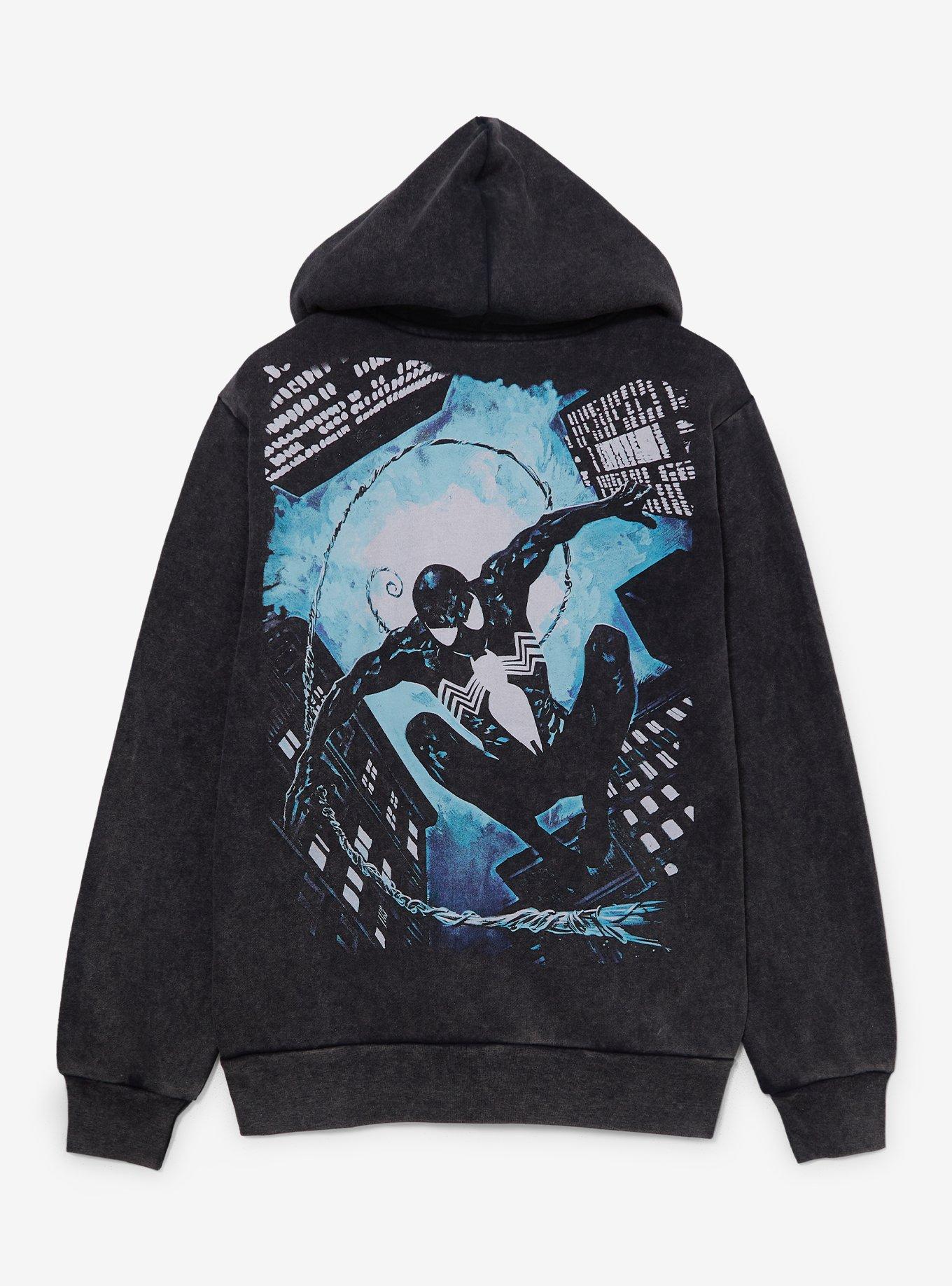 Marvel Spider-Man Title Mineral Wash Zippered Hoodie - BoxLunch Exclusive, BLACK, alternate