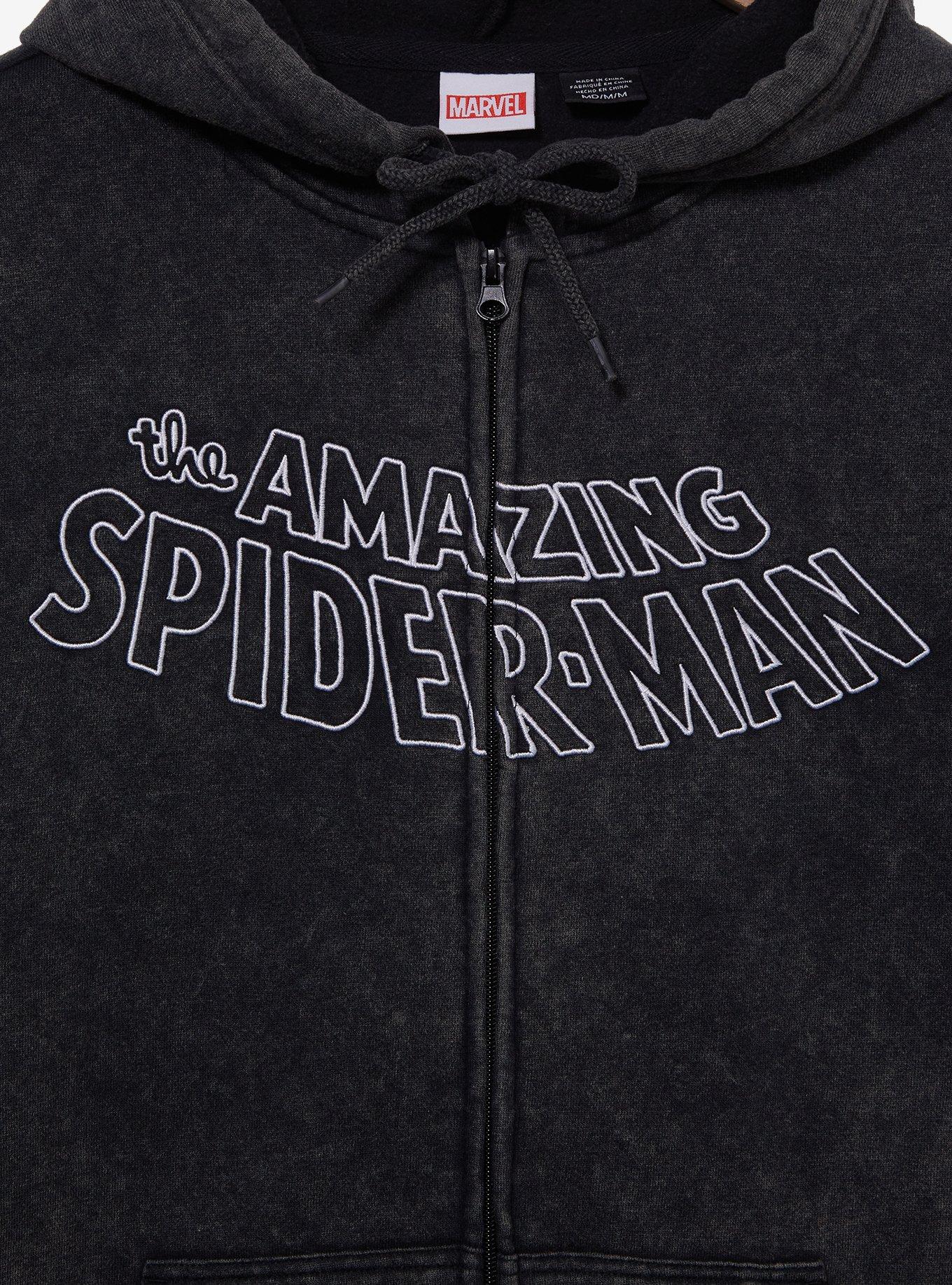 Marvel Spider-Man Title Mineral Wash Zippered Hoodie - BoxLunch Exclusive, BLACK, alternate