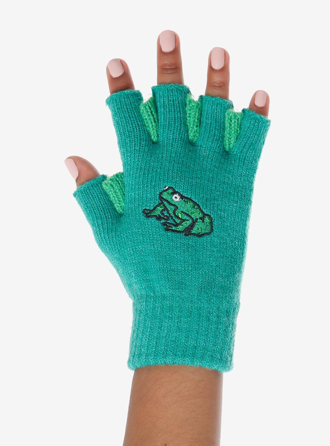 Frog Green Webbed Fingerless Gloves, , alternate