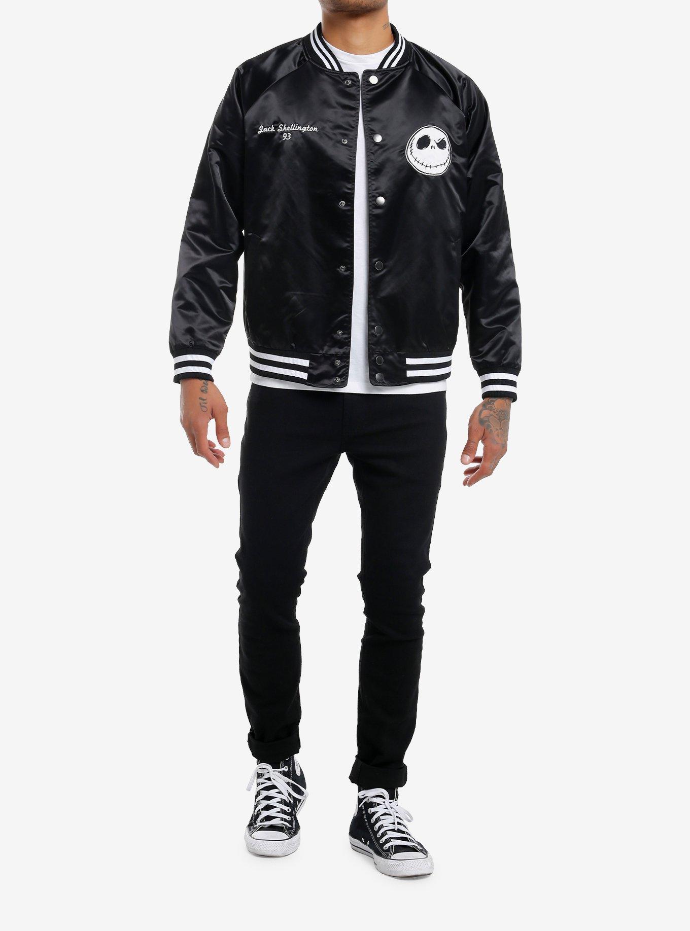 The Nightmare Before Christmas Jack Skellington Satin Baseball Jacket, BLACK, alternate