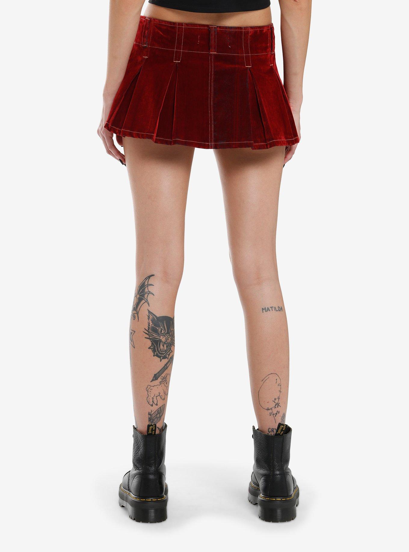 Red Velvet Pleated Micro Skort, , hi-res