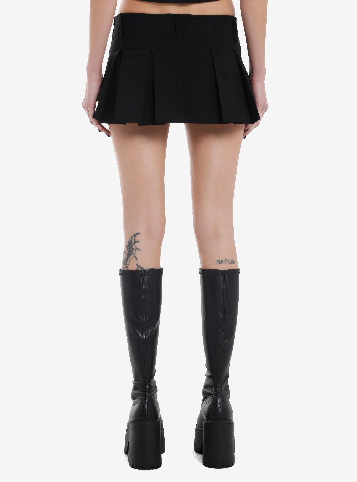 Black Pleated Micro Skort, , hi-res