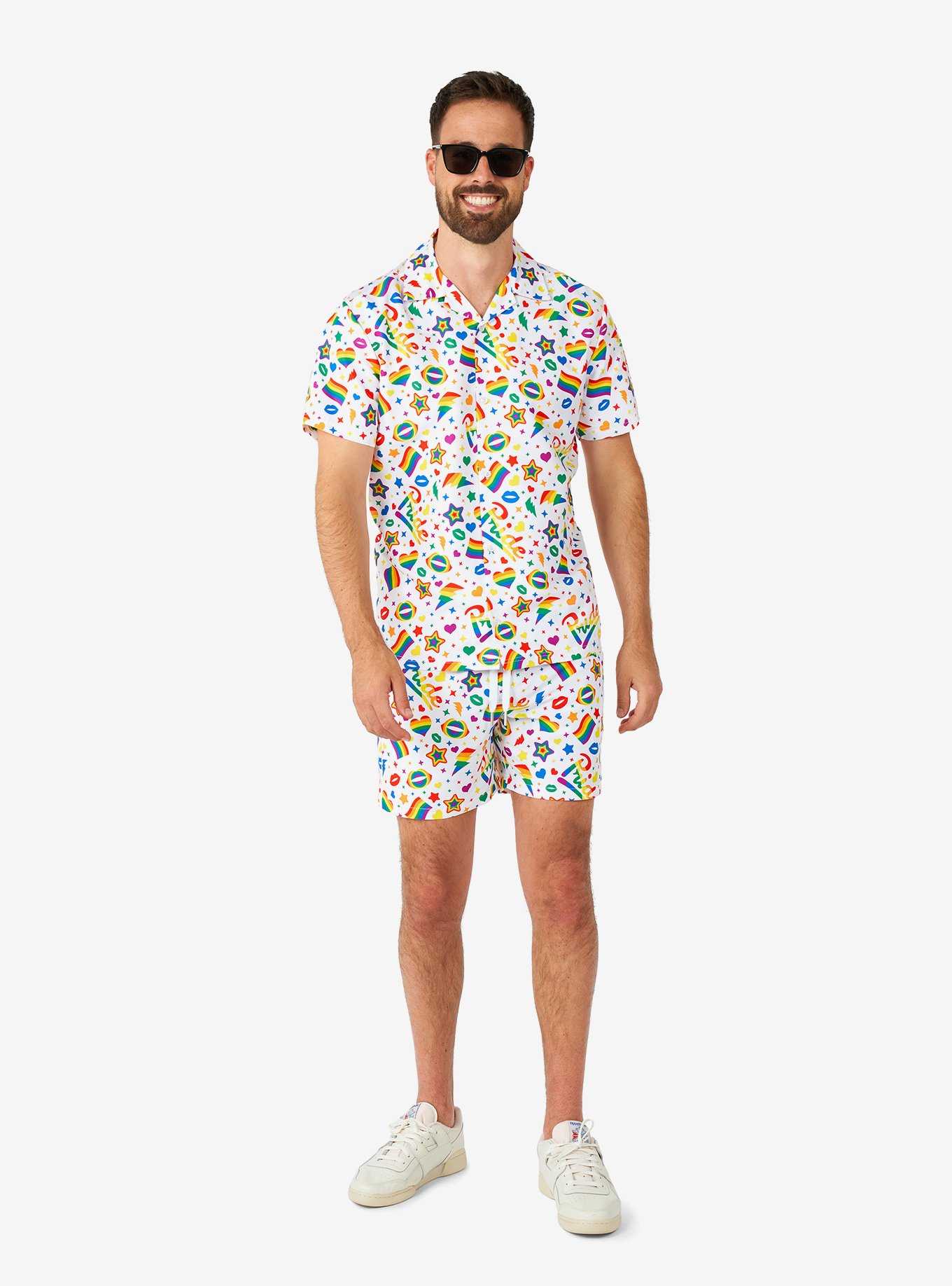Pride Icons White Button-Up Shirt and Short Set, , hi-res