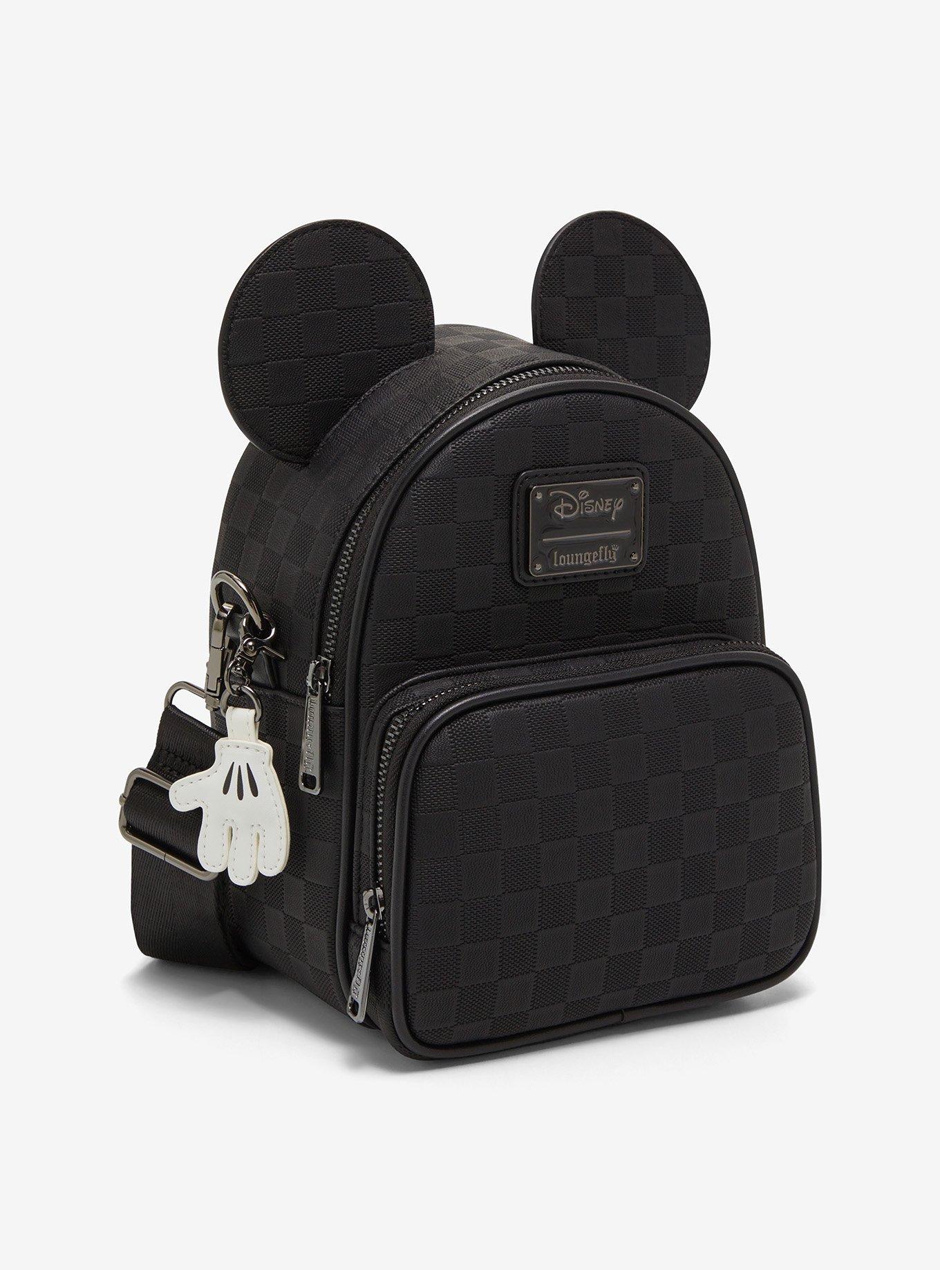 Loungefly Disney Mickey Mouse Black Checkered Figural Convertible Crossbody Bag