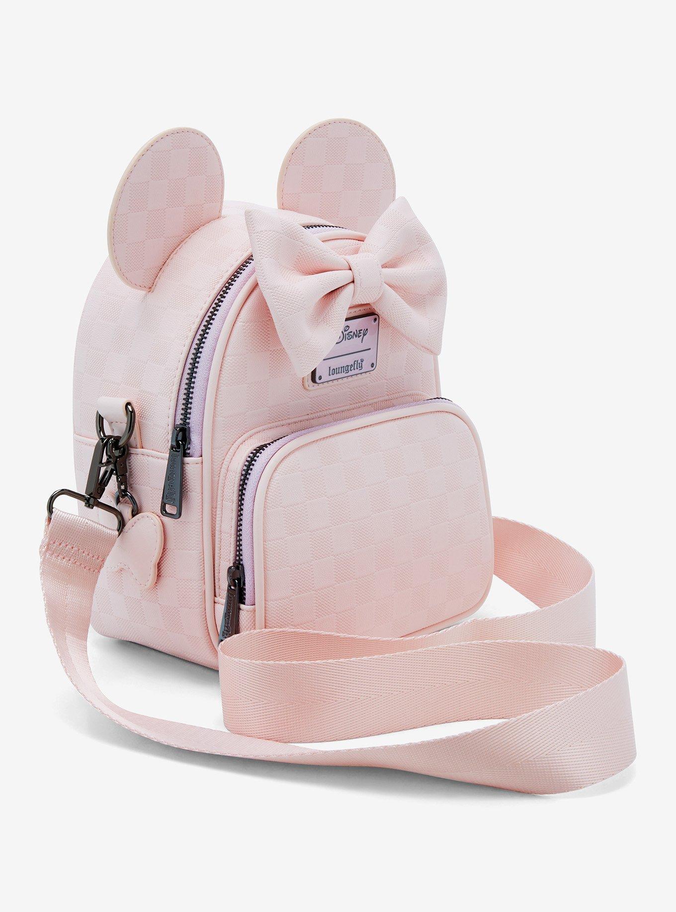 Loungefly Disney Minnie Mouse Light Pink Checkered Figural Convertible Crossbody Bag, , alternate