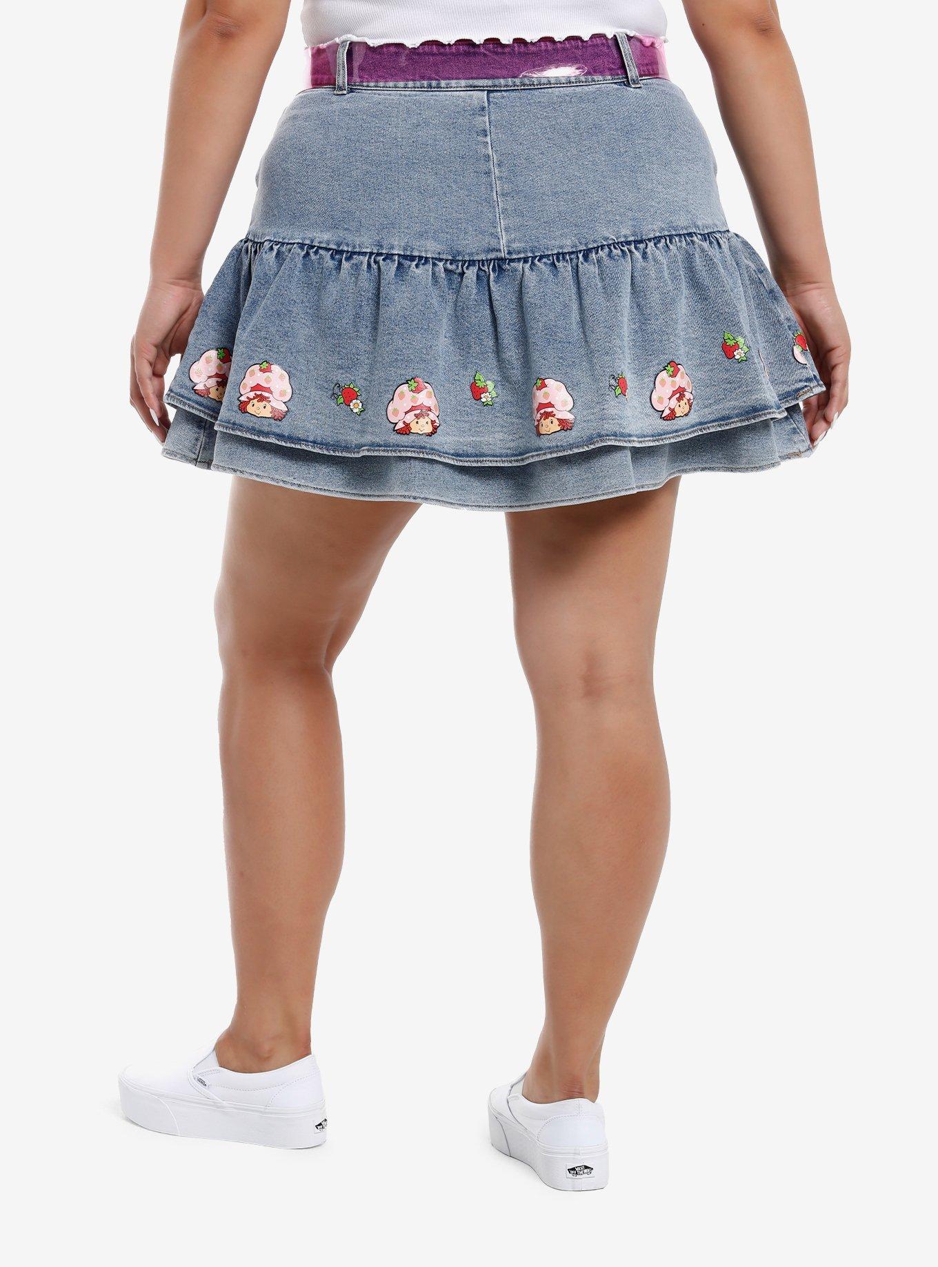 Strawberry Shortcake Pleated Denim Skirt With Belt Plus Size, , hi-res