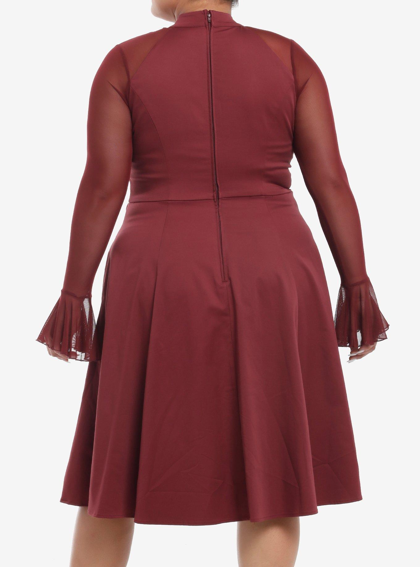 Her Universe Star Wars Ahsoka Mesh Retro Dress Plus Size Her Universe Exclusive, BURGUNDY, alternate