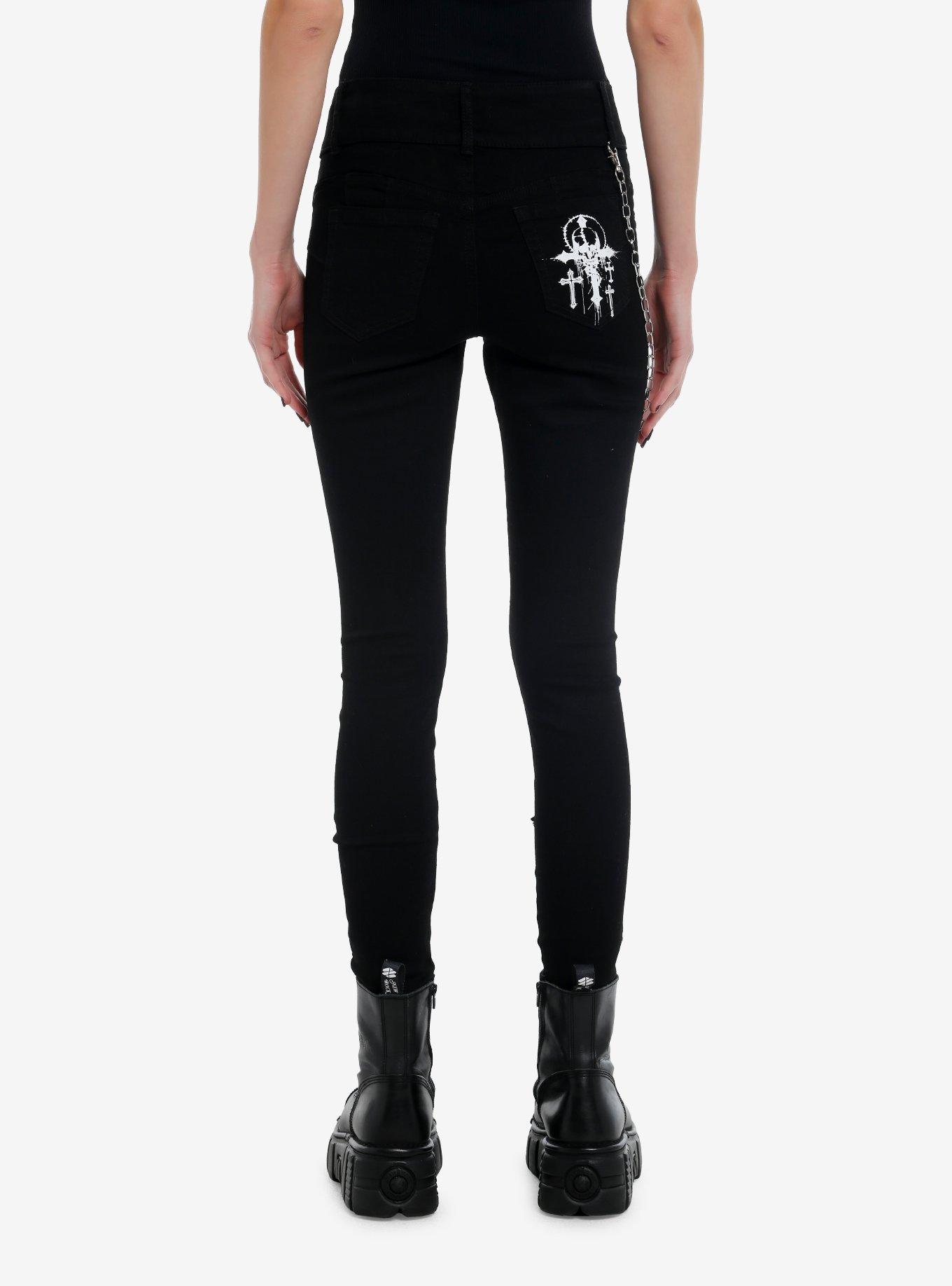 Cosmic Aura Witchy Icons Patch Side Chain Super Skinny Jeans, , hi-res