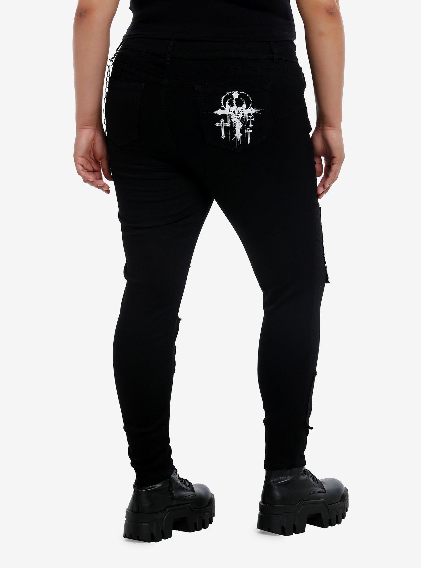 Cosmic Aura Witchy Icons Patch Side Chain Super Skinny Jeans Plus Size, , hi-res