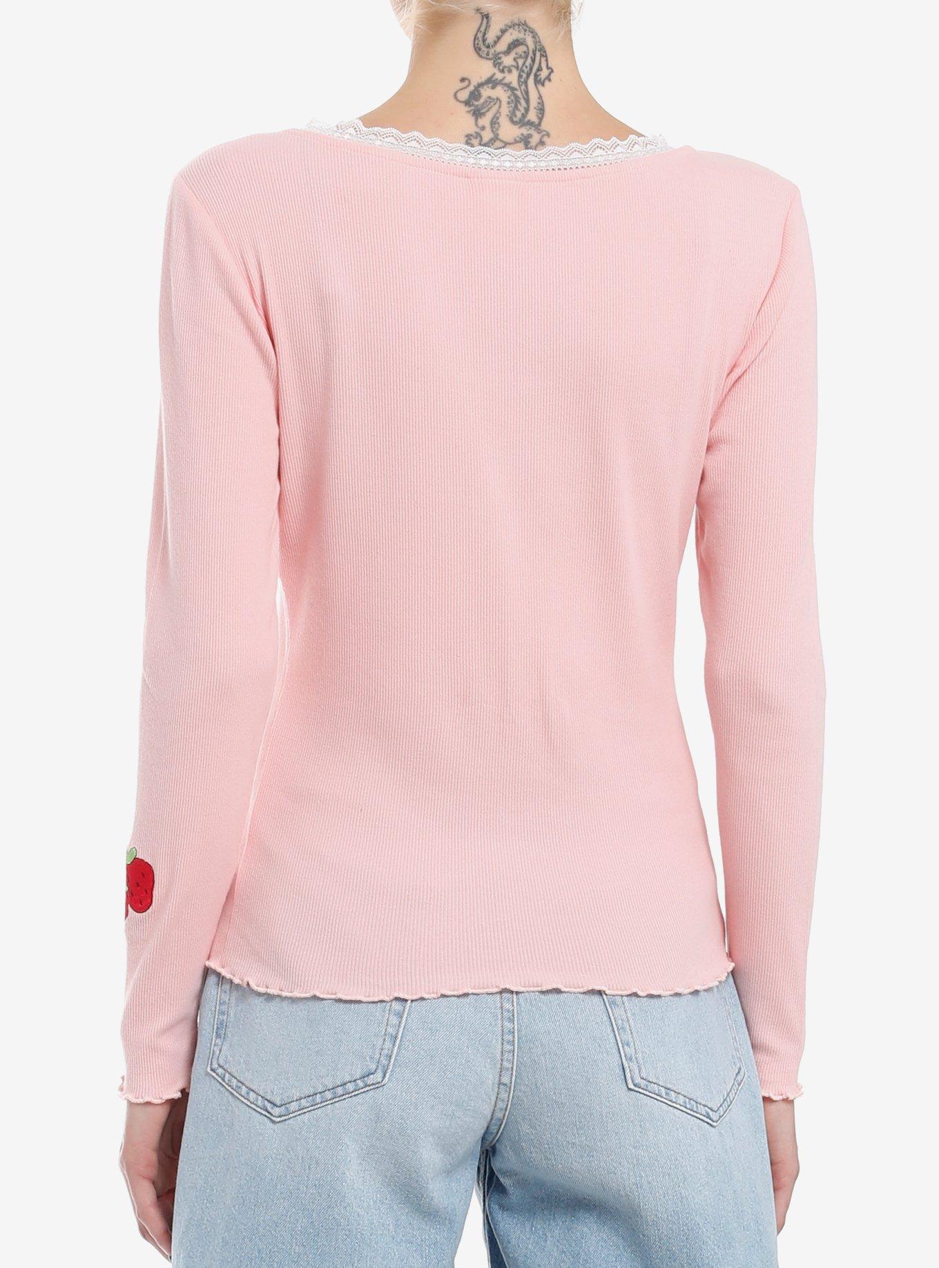 Strawberry Shortcake Embroidered Long-Sleeve Top, PINK, alternate