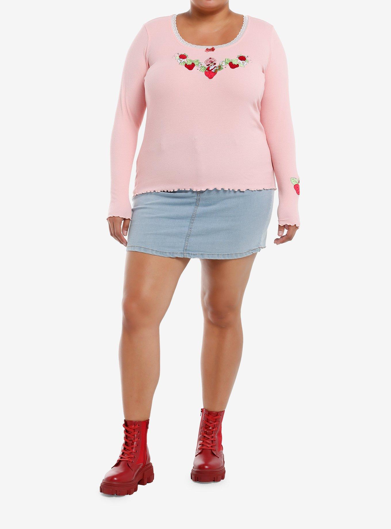 Strawberry Shortcake Embroidered Long-Sleeve Top Plus Size, PINK, alternate