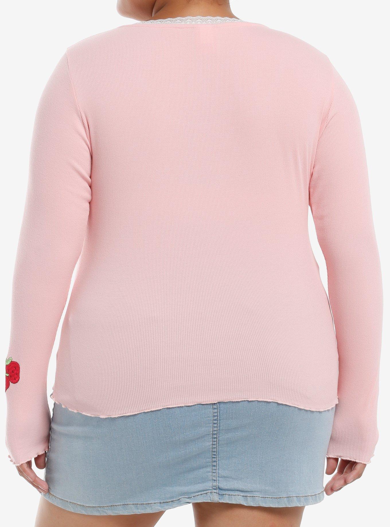 Strawberry Shortcake Embroidered Long-Sleeve Top Plus Size, PINK, alternate