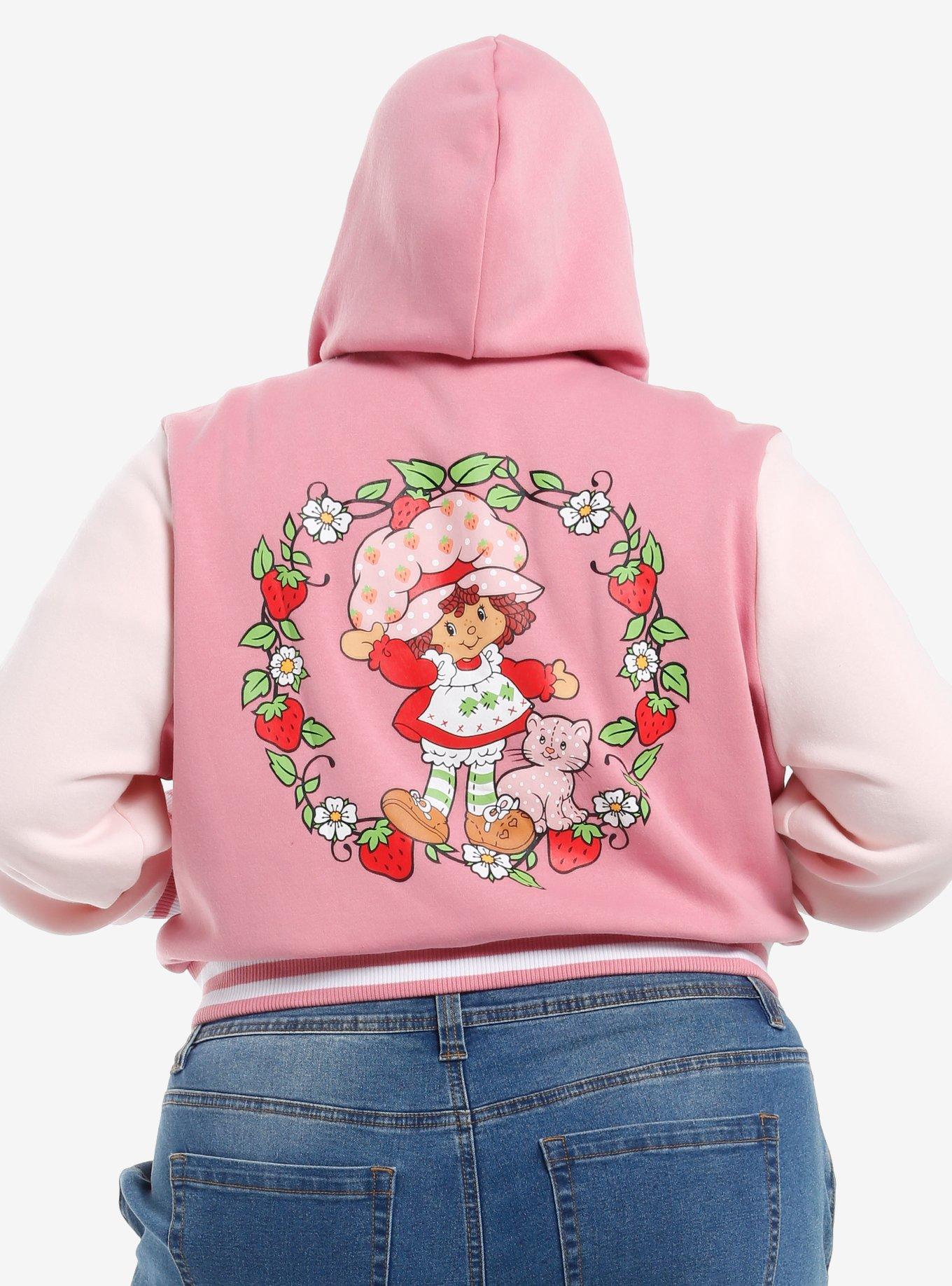 Strawberry Shortcake Pink Hooded Varsity Jacket Plus Size, PINK, alternate