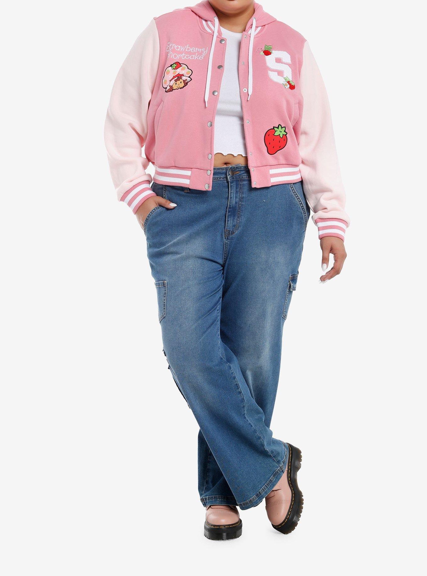 Strawberry Shortcake Pink Hooded Varsity Jacket Plus Size, PINK, alternate