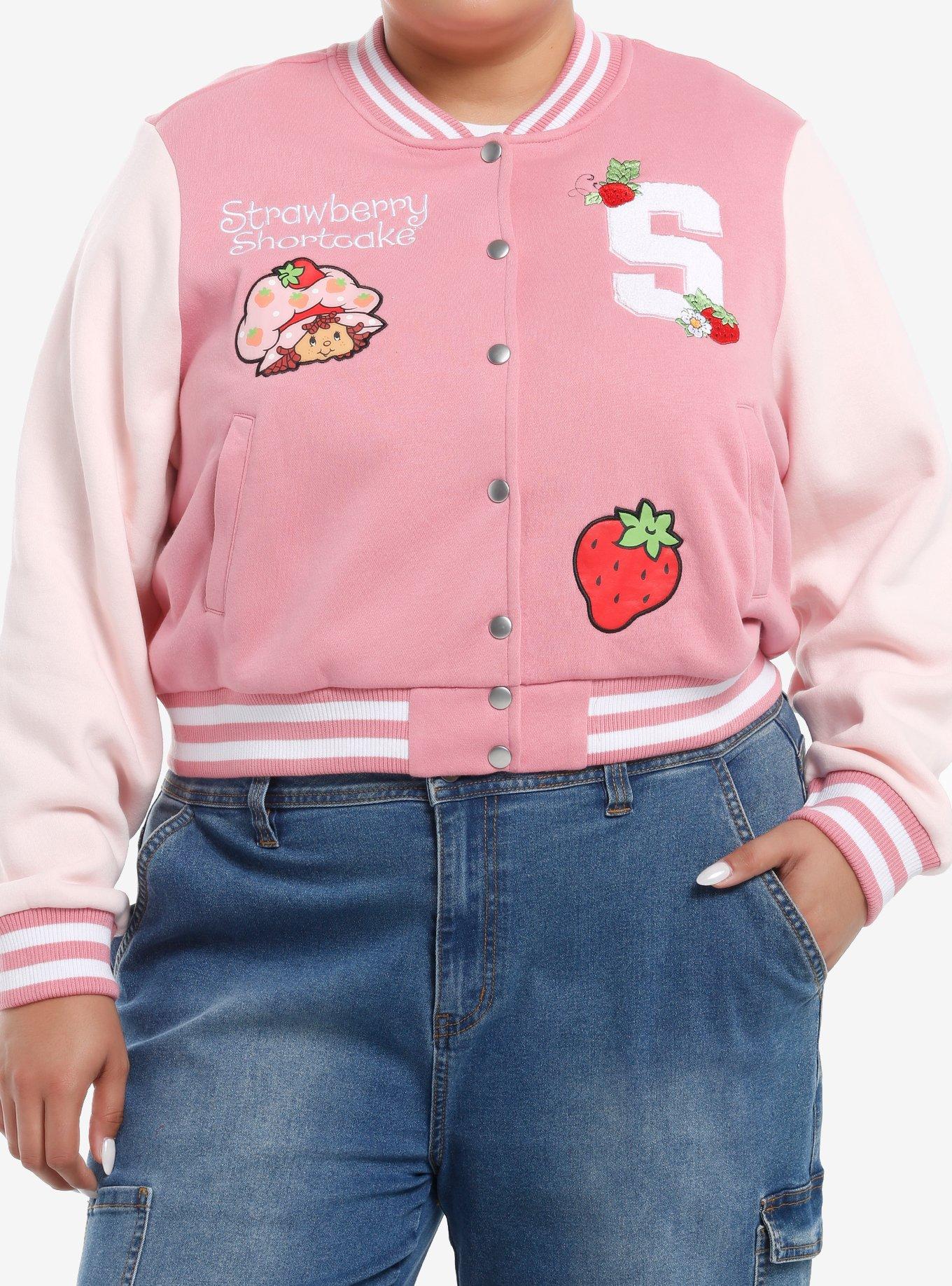 Strawberry Shortcake Pink Hooded Varsity Jacket Plus Size, PINK, alternate