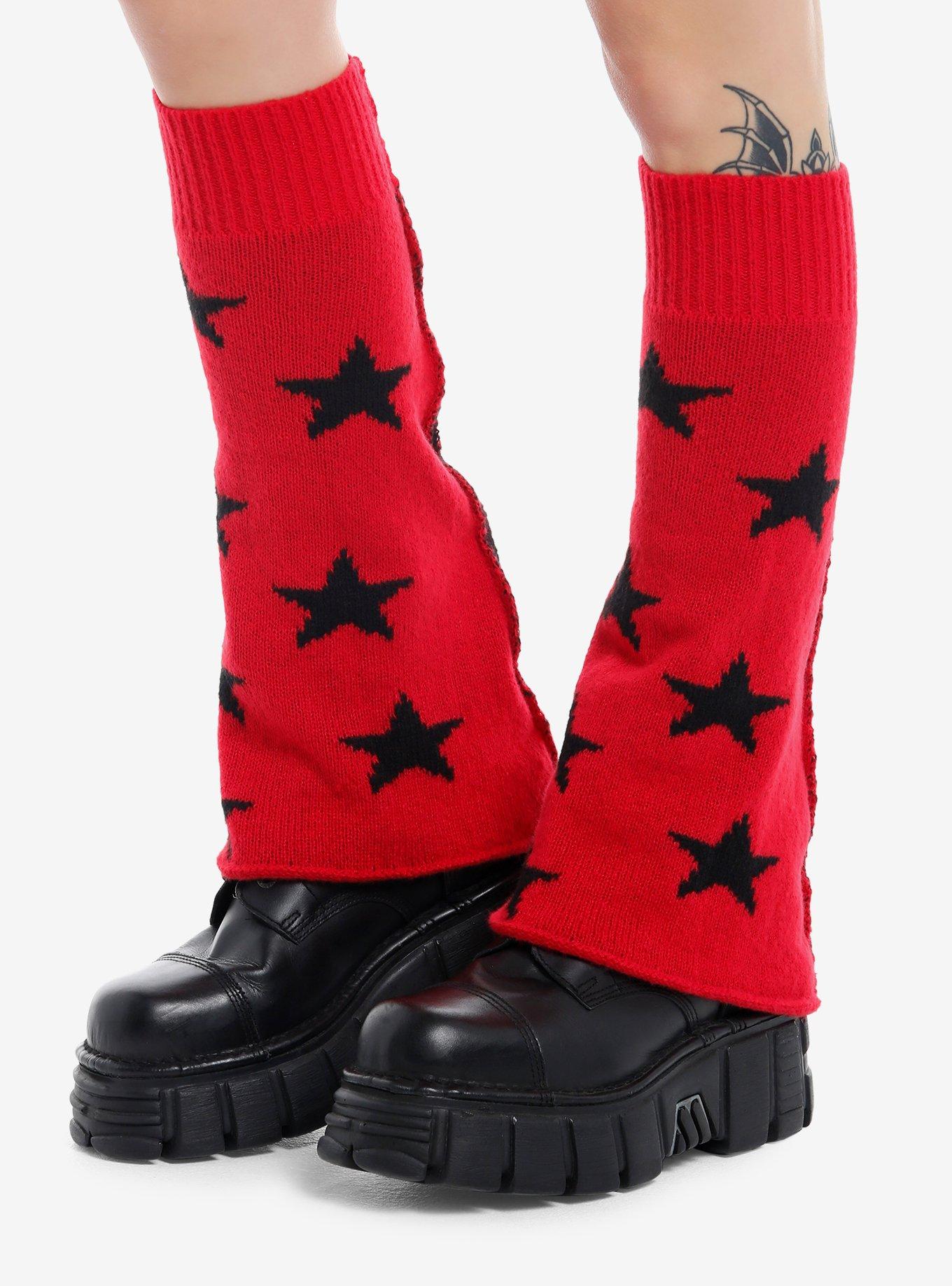 Red & Black Star Flared Leg Warmers, , hi-res