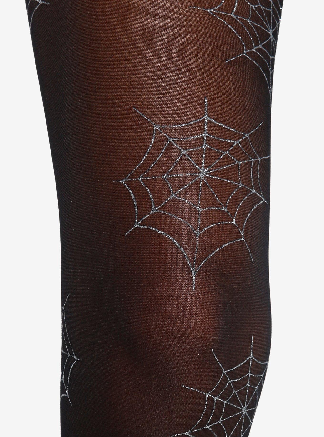 Black Glitter Spiderweb Tights, , hi-res
