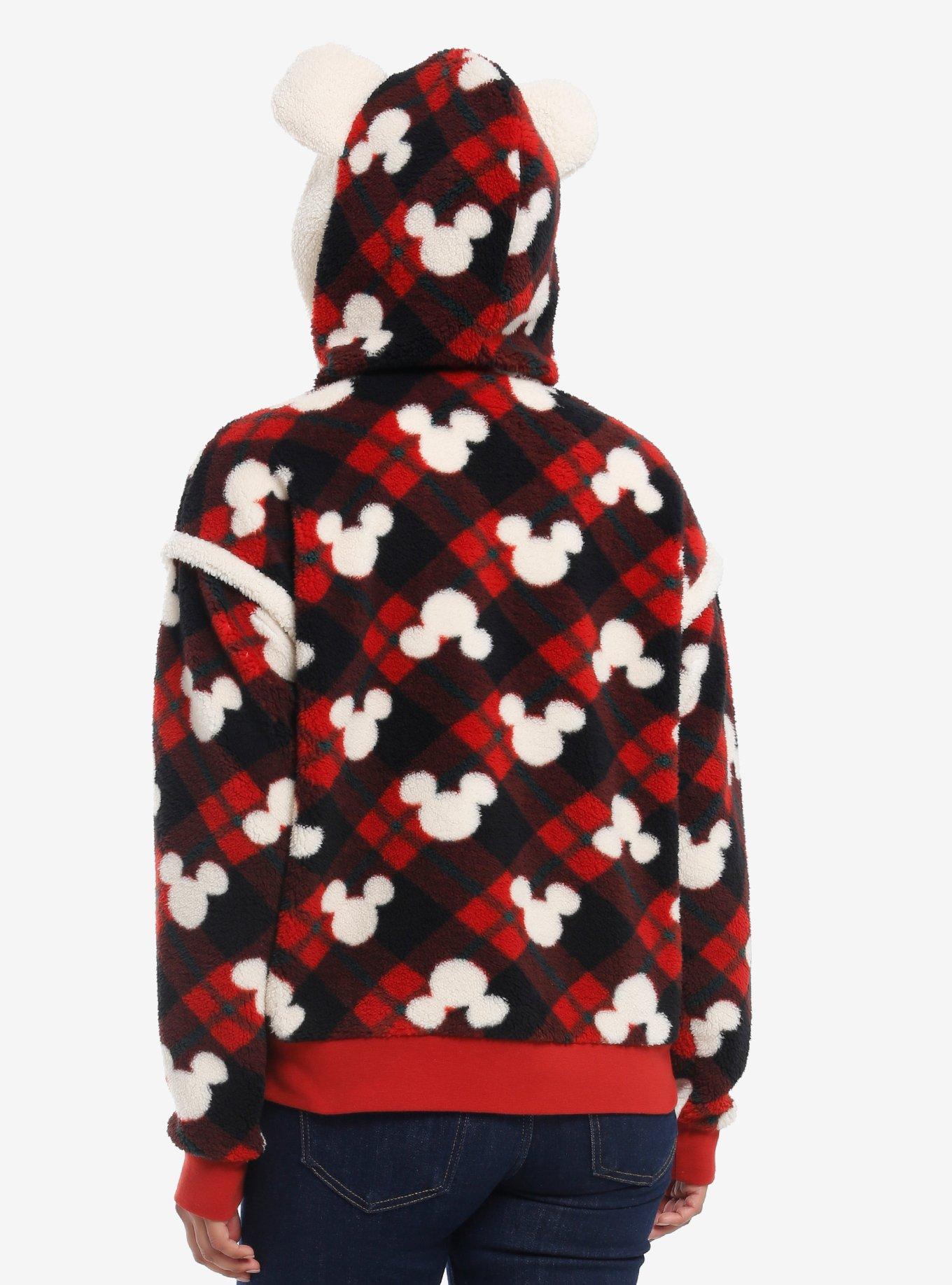 Her Universe Disney Mickey Mouse Plaid Sherpa Hoodie, RED  WHITE  BLACK, alternate