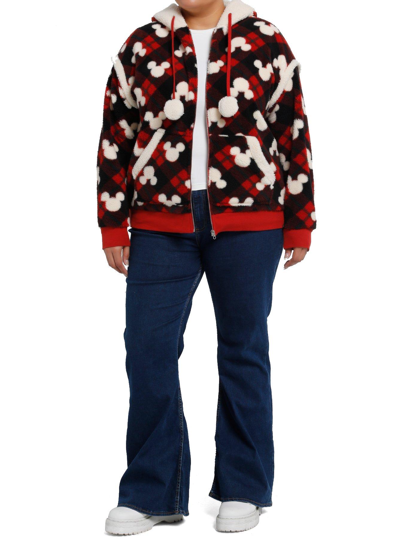 Her Universe Disney Mickey Mouse Plaid Sherpa Hoodie Plus Size, , hi-res