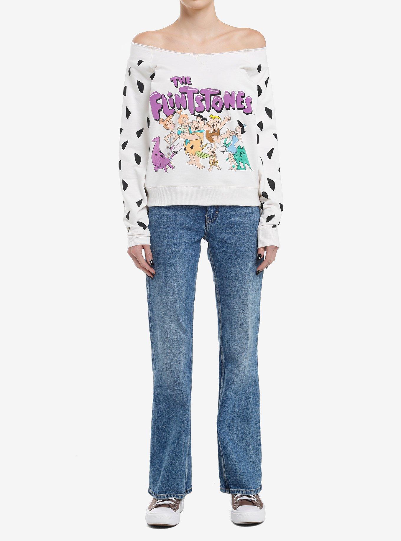 The Flintstones Characters Off-Shoulder Sweater, MULTI, alternate