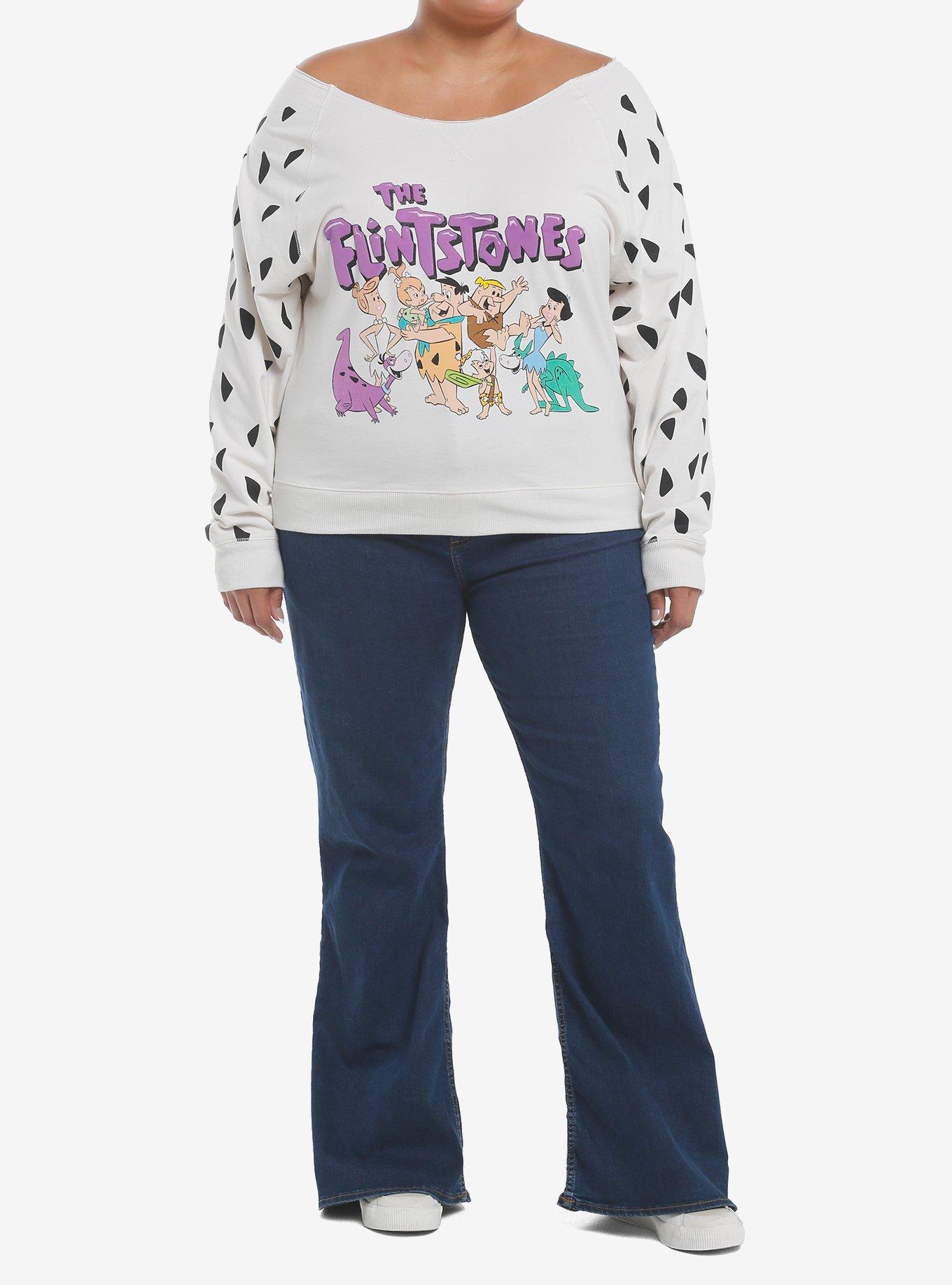 The Flintstones Characters Off-Shoulder Sweater Plus Size, MULTI, alternate