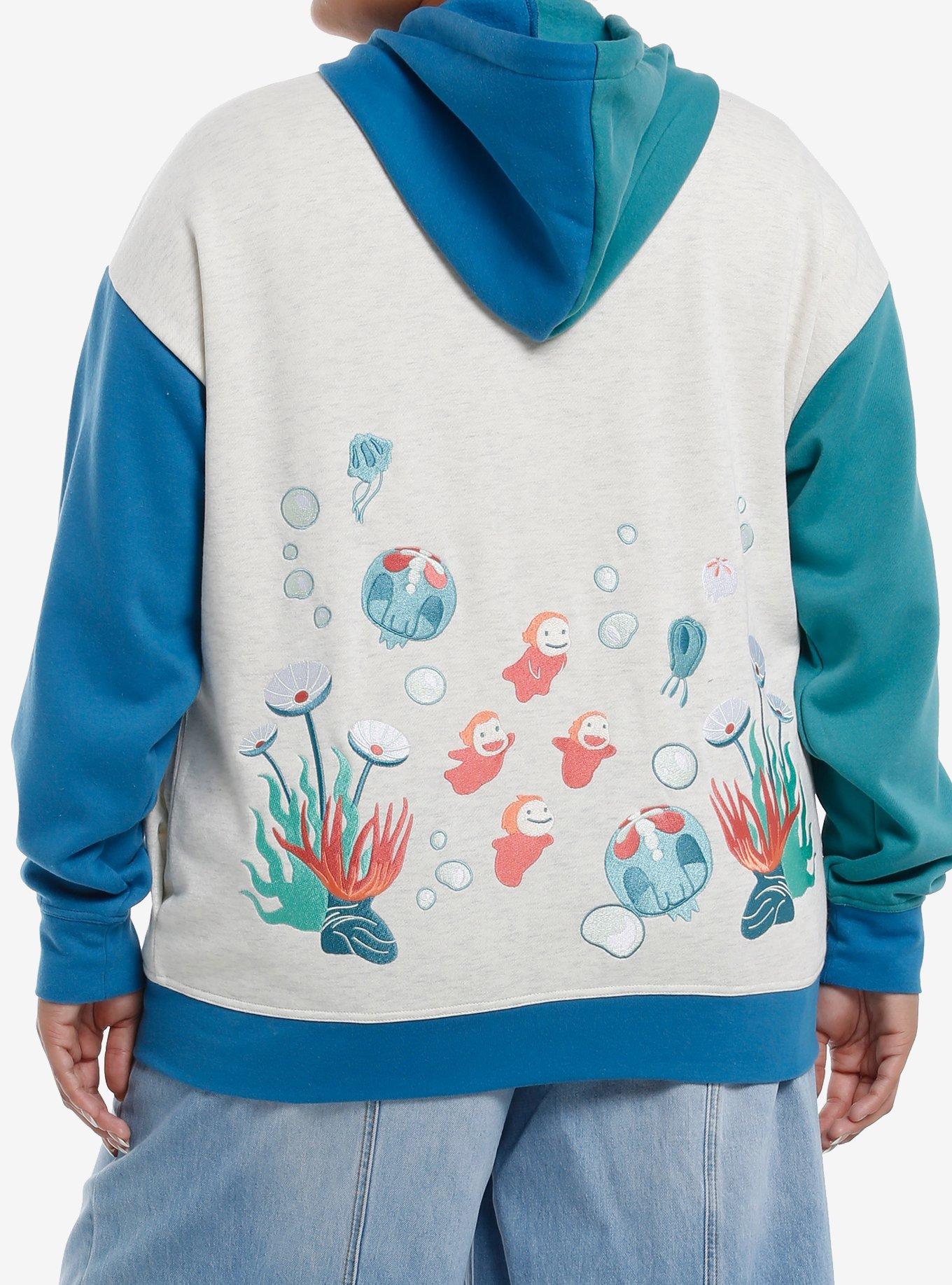 Her Universe Studio Ghibli® Ponyo Embroidered Color-Block Hoodie Plus Size, , hi-res