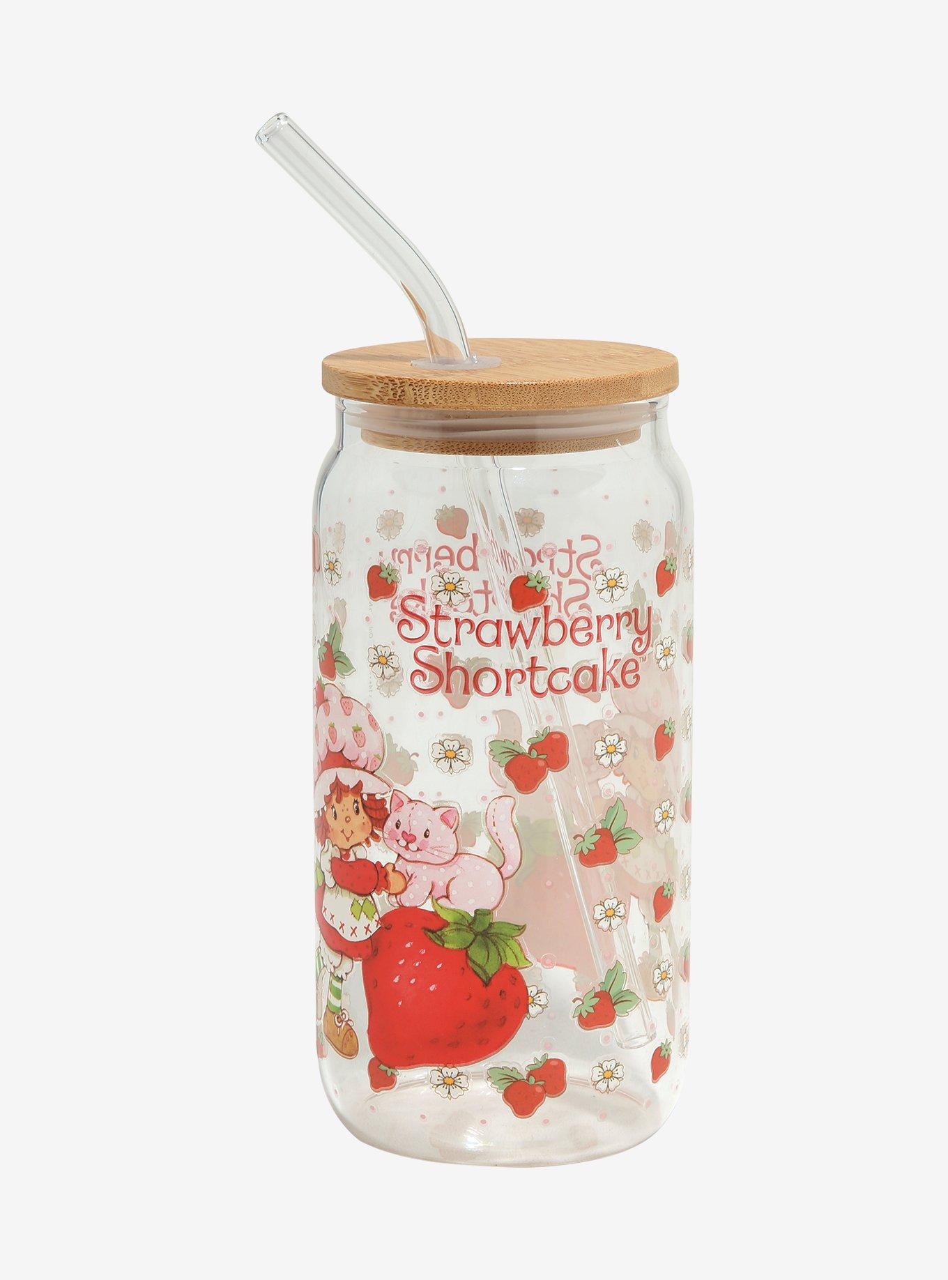 Strawberry Shortcake Custard & Strawberry Allover Print Glass Cup with Straw - BoxLunch Exclusive, , alternate