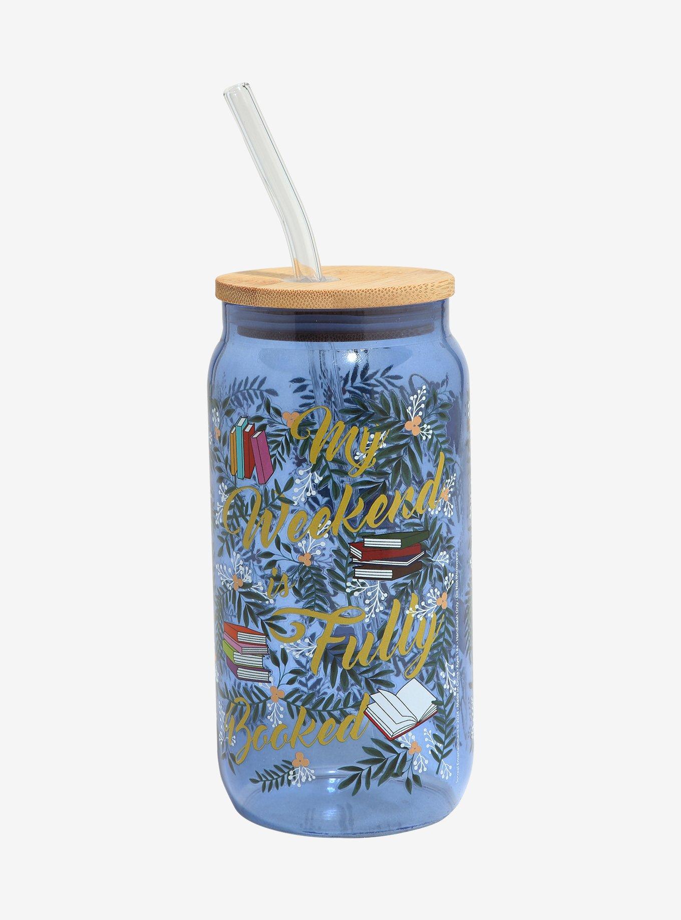 My Weekend Is Booked Botanical Glass Cup with Straw - BoxLunch Exclusive, , alternate