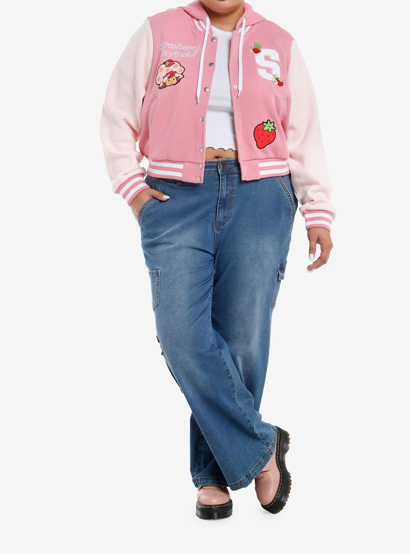 Strawberry Shortcake Pink Hooded Girls Varsity Jacket Plus Size, MULTI, alternate