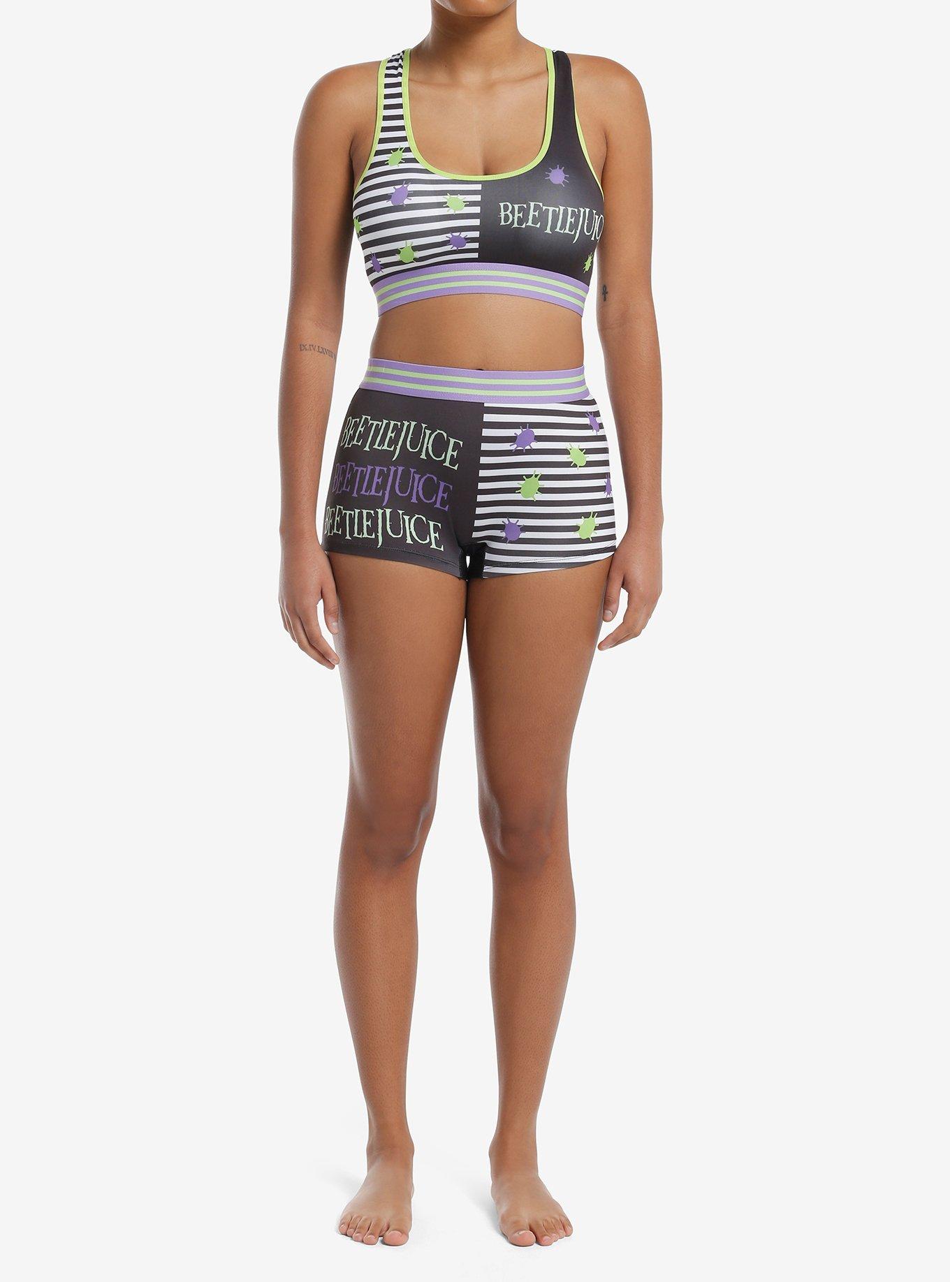 Beetlejuice Split Stripe Bra & Boyshort Panty Set, MULTI, alternate