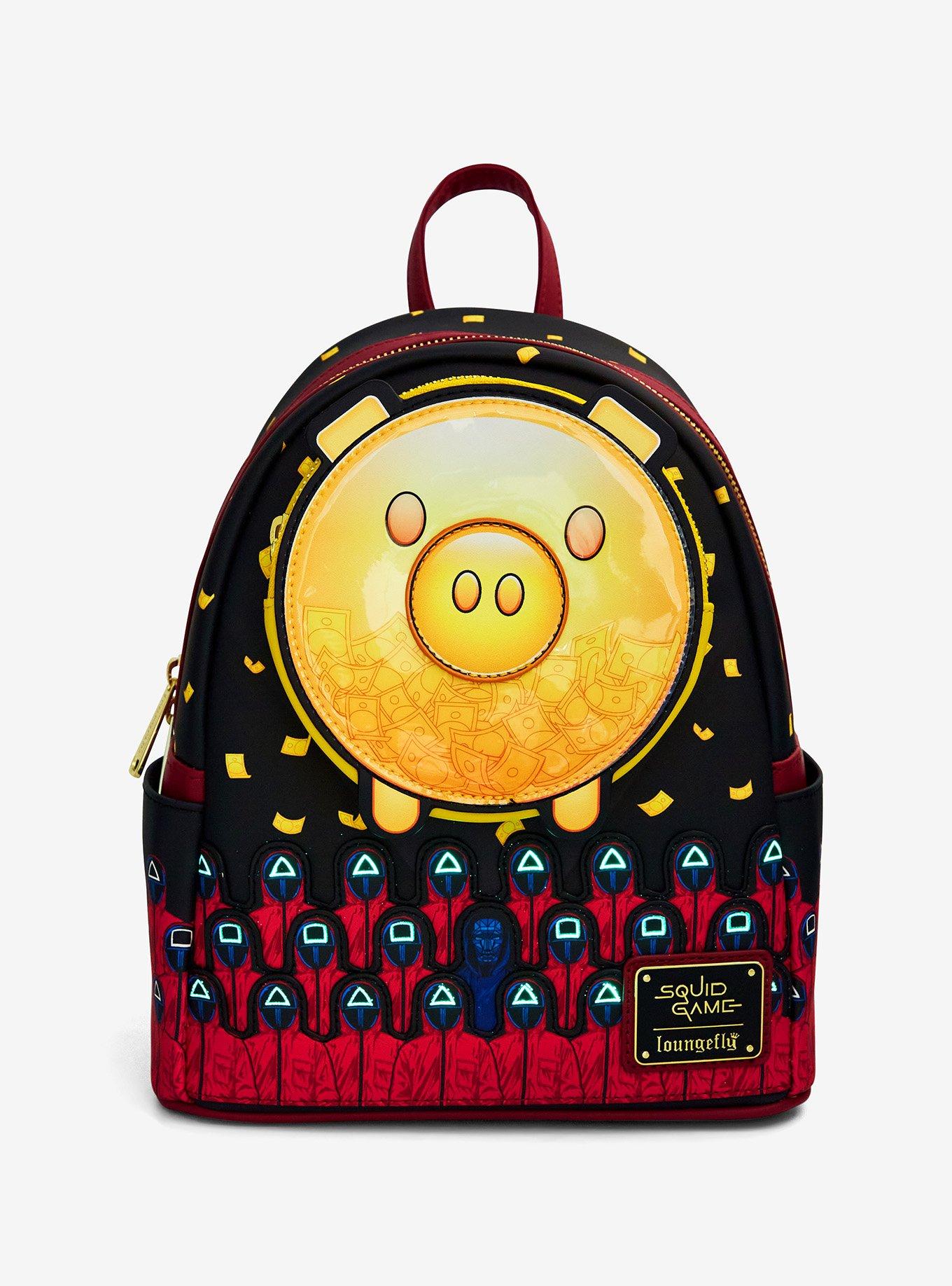Loungefly Squid Game Piggy Bank & Guards Glow-in-the-Dark Mini Backpack, , alternate