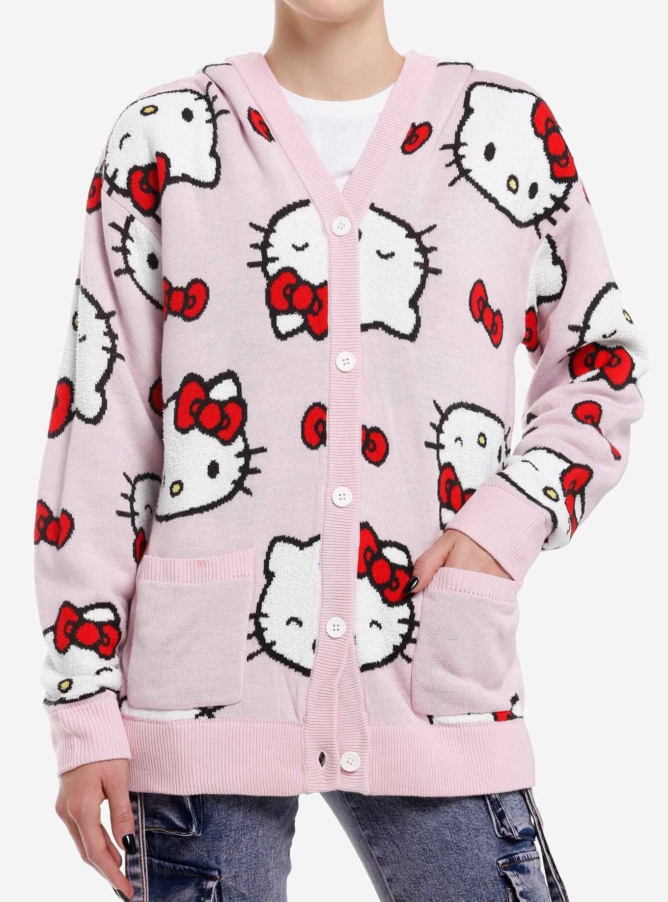 Shop Hello Kitty Face Bow Girls Hooded Cardigan